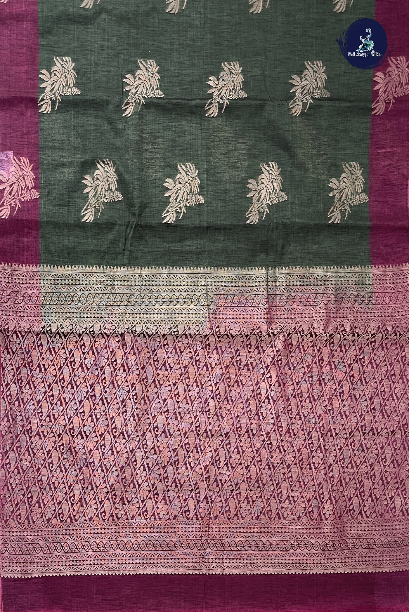 Dark Green Kora Sico Silk Cotton With Zari Buttas Pattern