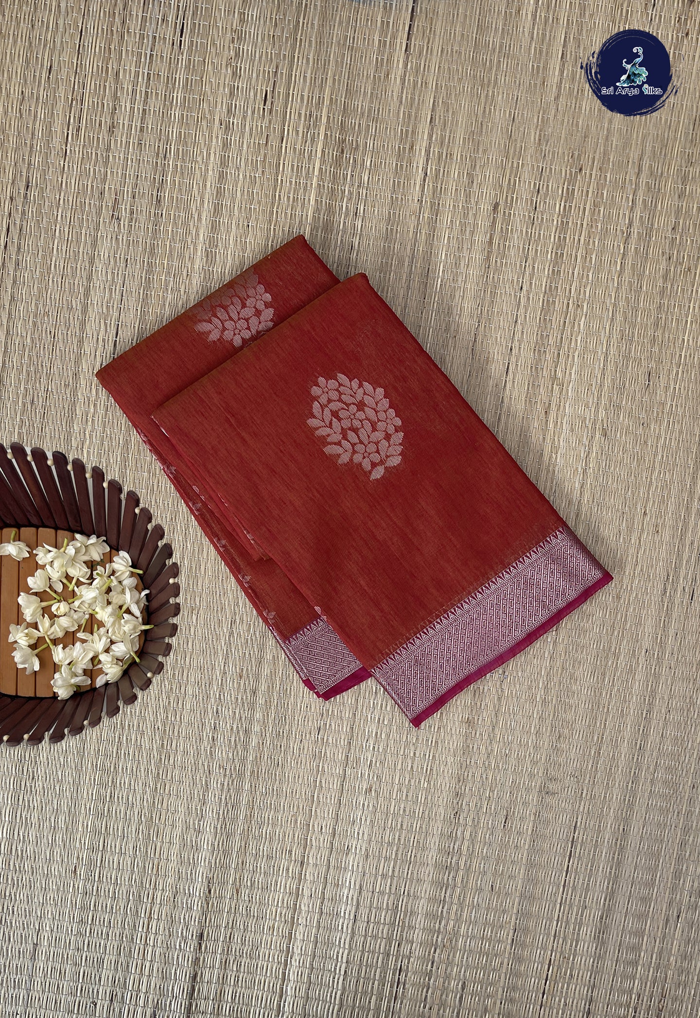 Rust Kora Sico Silk Cotton With Zari Buttas Pattern