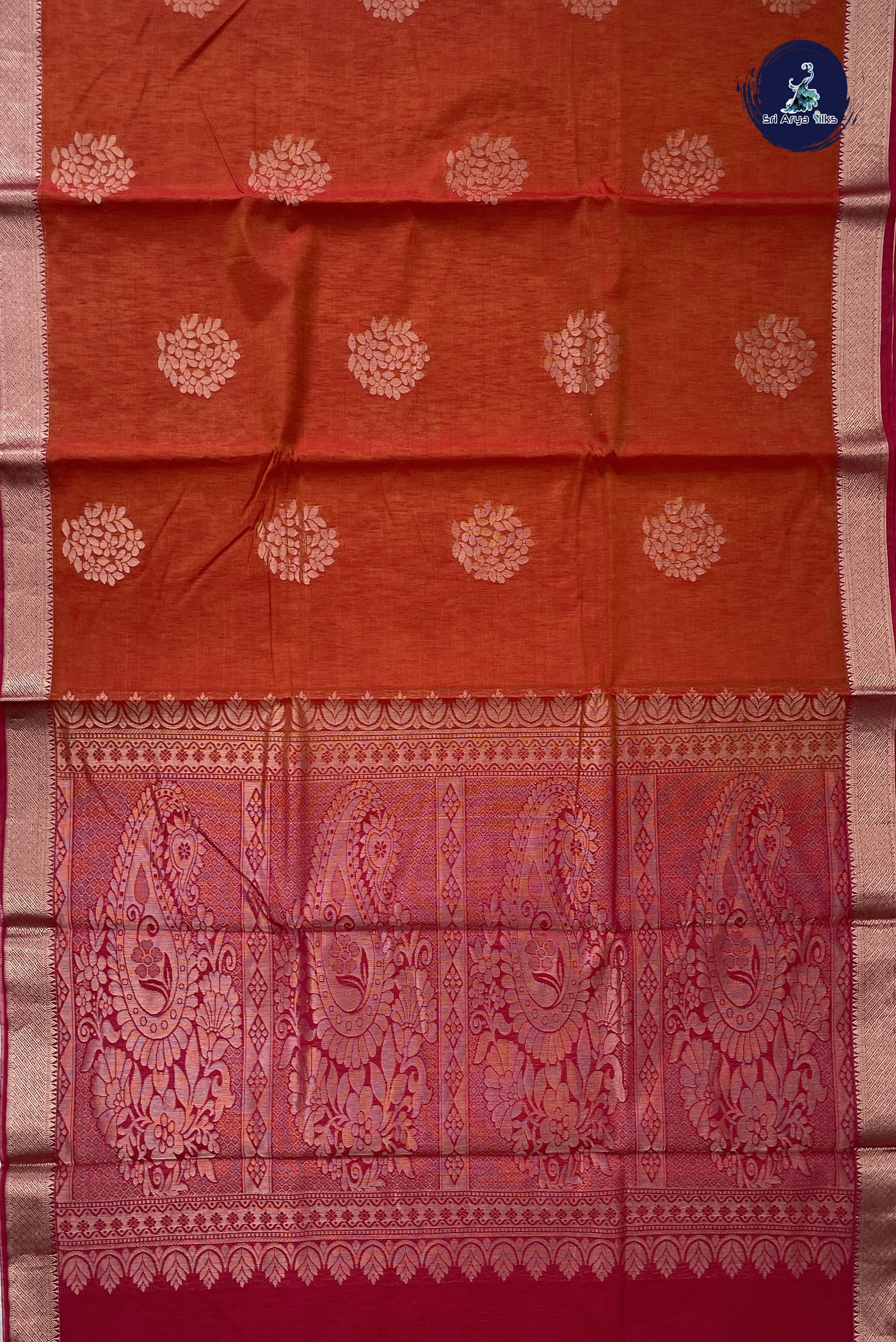 Rust Kora Sico Silk Cotton With Zari Buttas Pattern