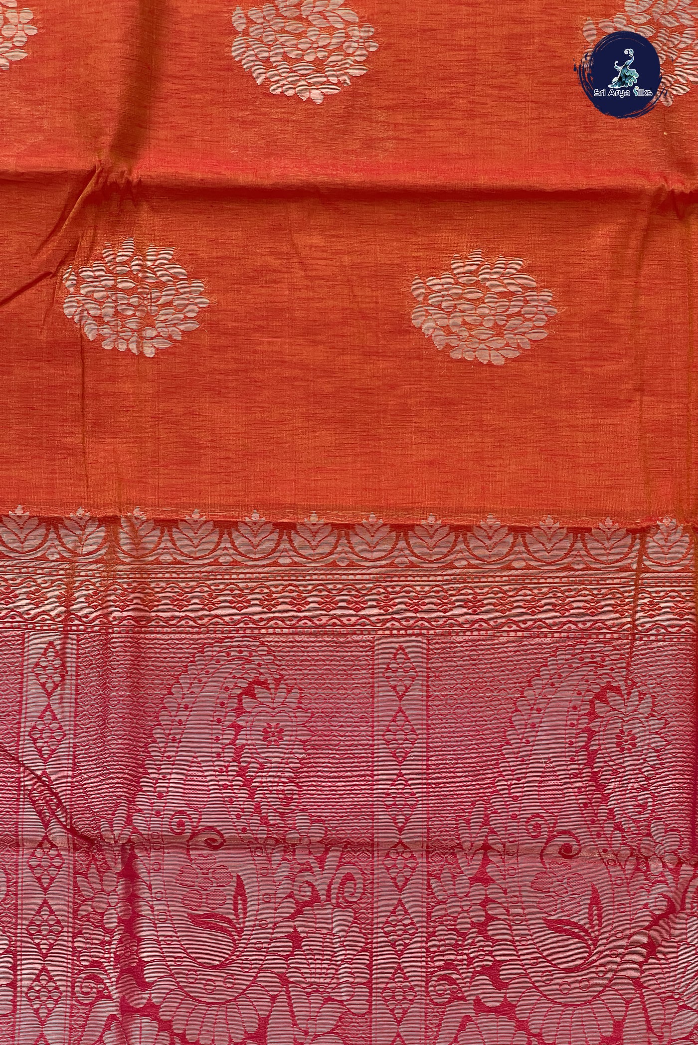 Rust Kora Sico Silk Cotton With Zari Buttas Pattern