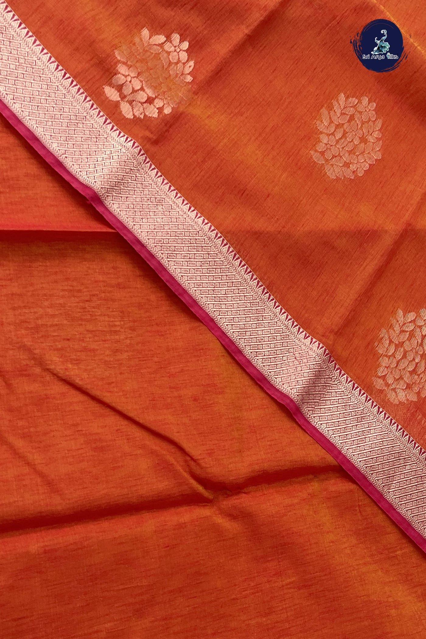 Rust Kora Sico Silk Cotton With Zari Buttas Pattern
