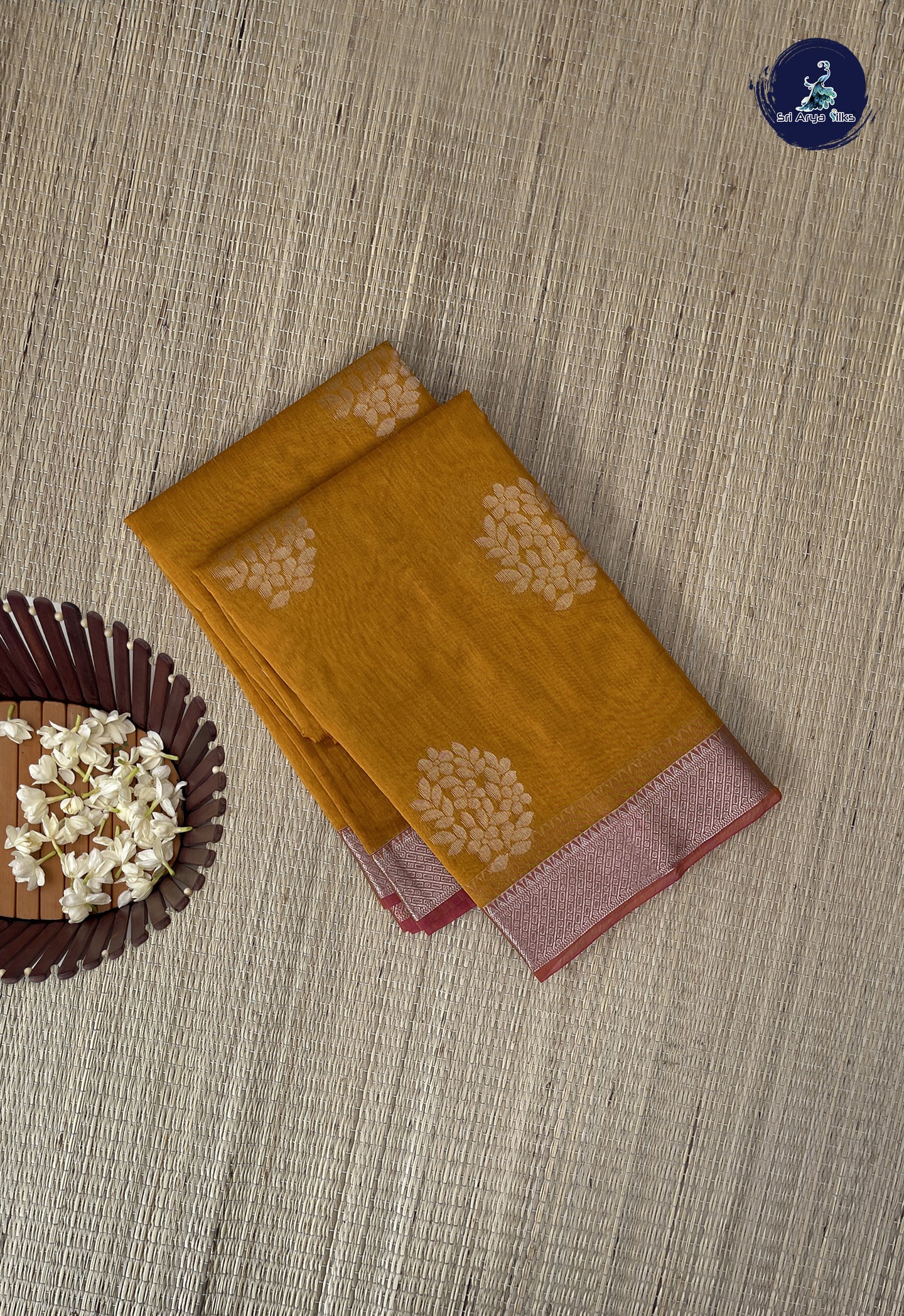 Yellow Kora Sico Silk Cotton With Zari Buttas Pattern