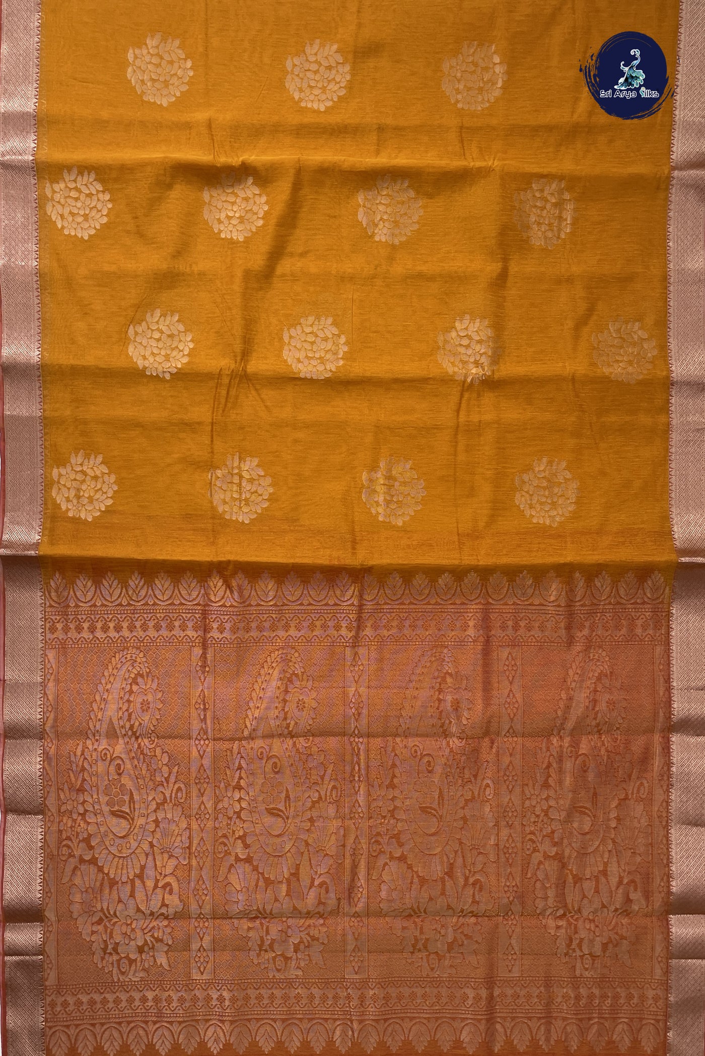 Yellow Kora Sico Silk Cotton With Zari Buttas Pattern