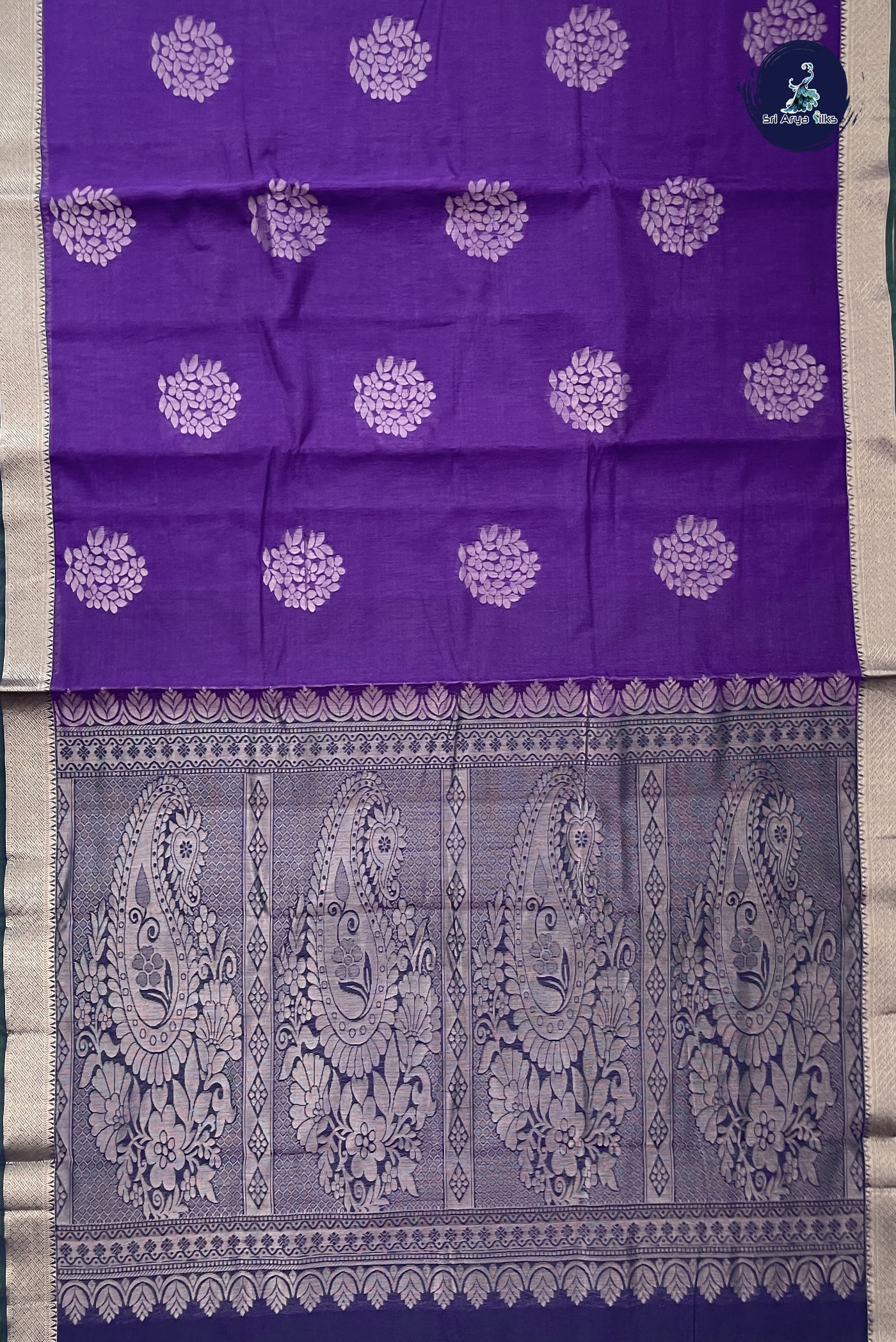 Violet Kora Sico Silk Cotton With Zari Buttas Pattern