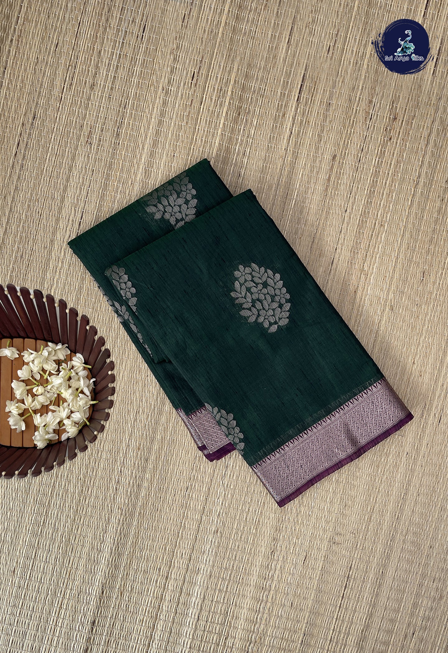 Dark Green Kora Sico Silk Cotton With Zari Buttas Pattern