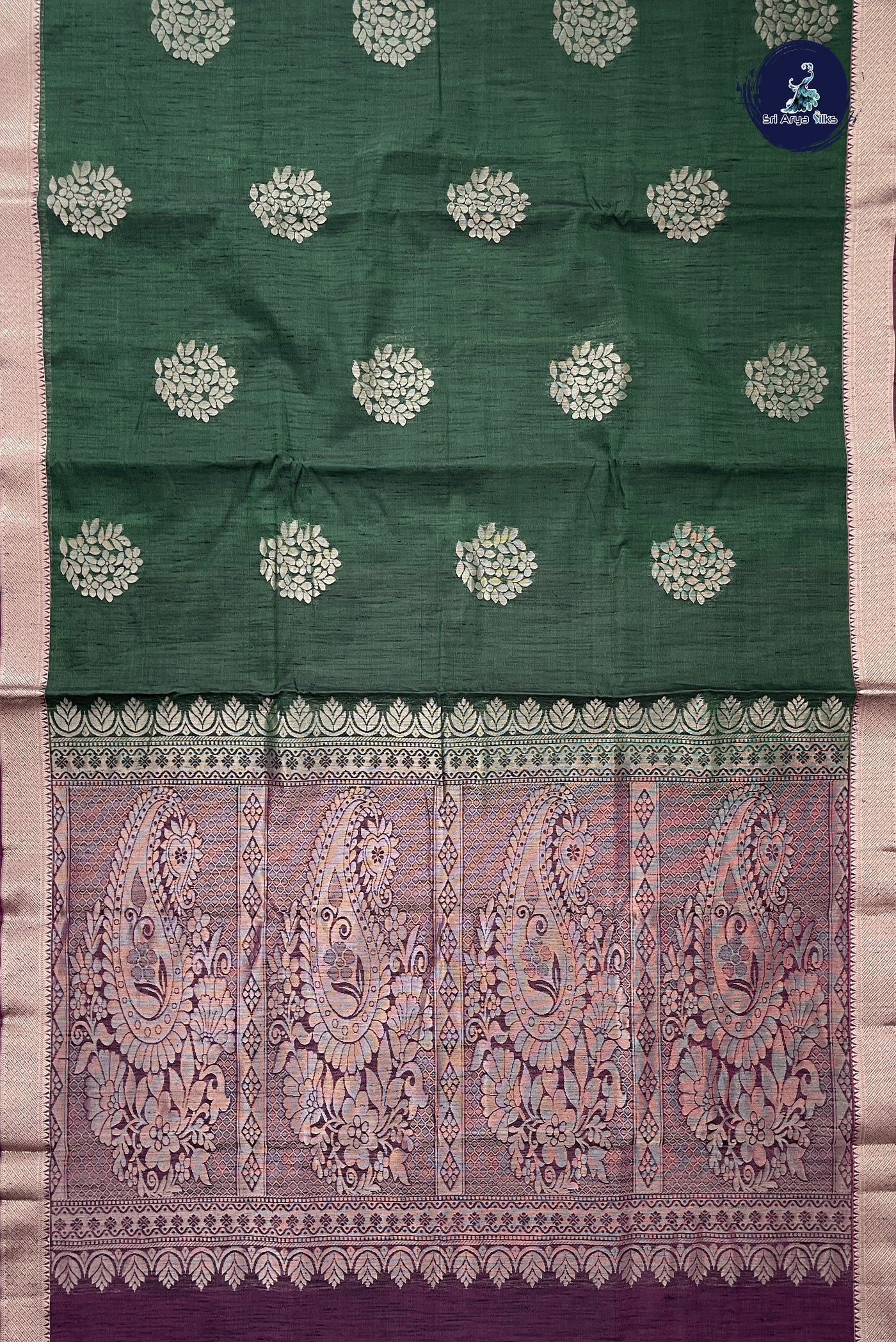 Dark Green Kora Sico Silk Cotton With Zari Buttas Pattern