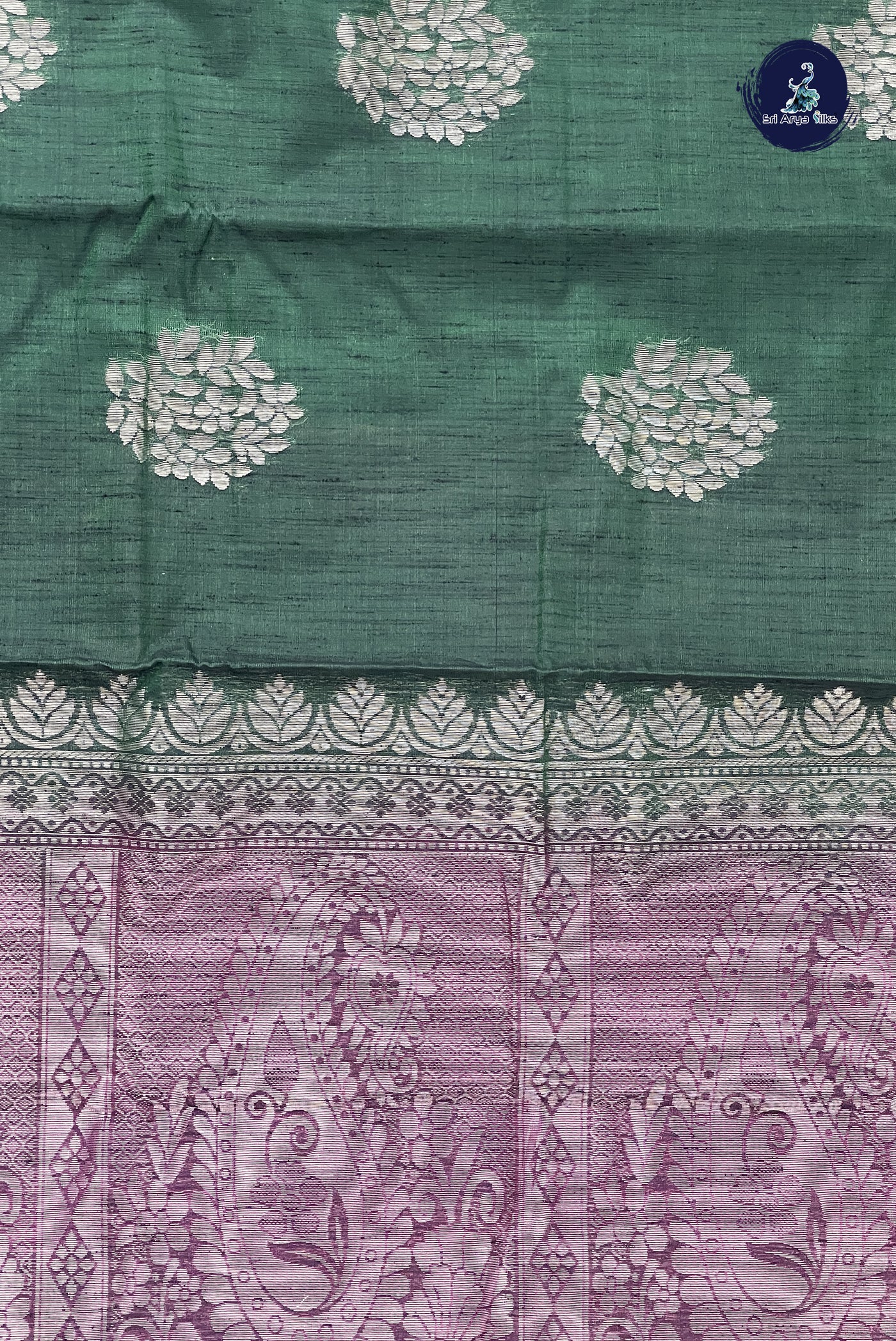 Dark Green Kora Sico Silk Cotton With Zari Buttas Pattern