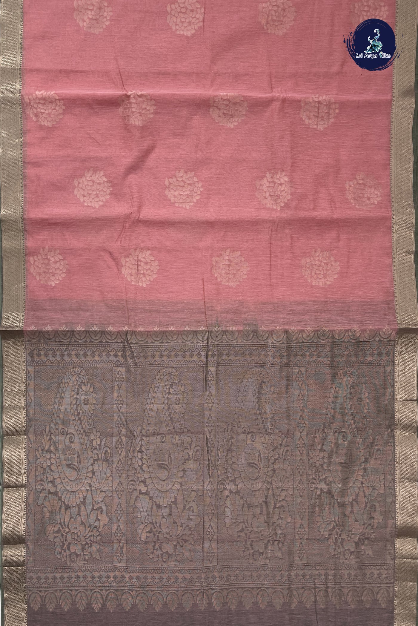 Light Pink Kora Sico Silk Cotton With Zari Buttas Pattern