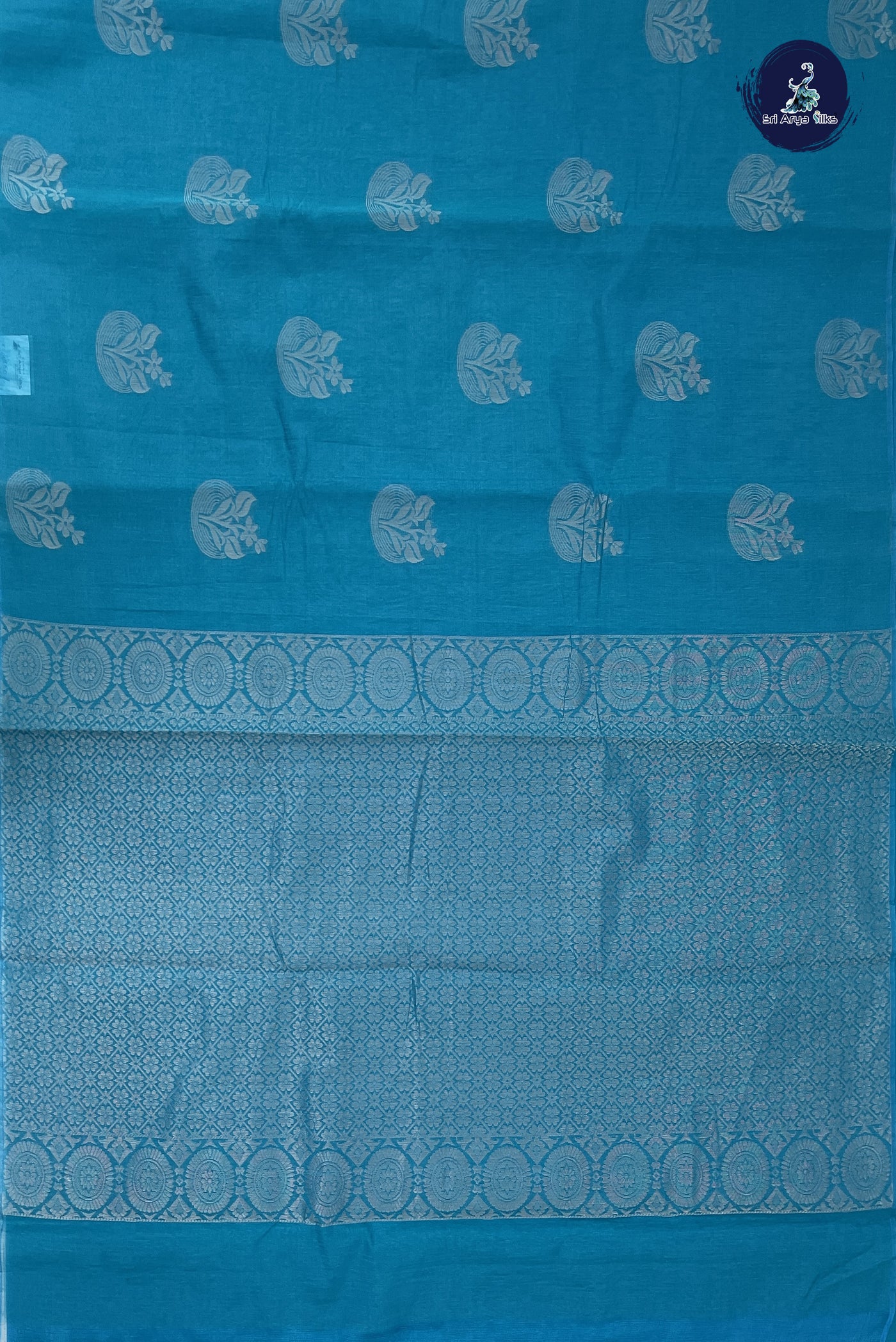 Blue Kora Sico Silk Cotton With Zari Buttas Pattern