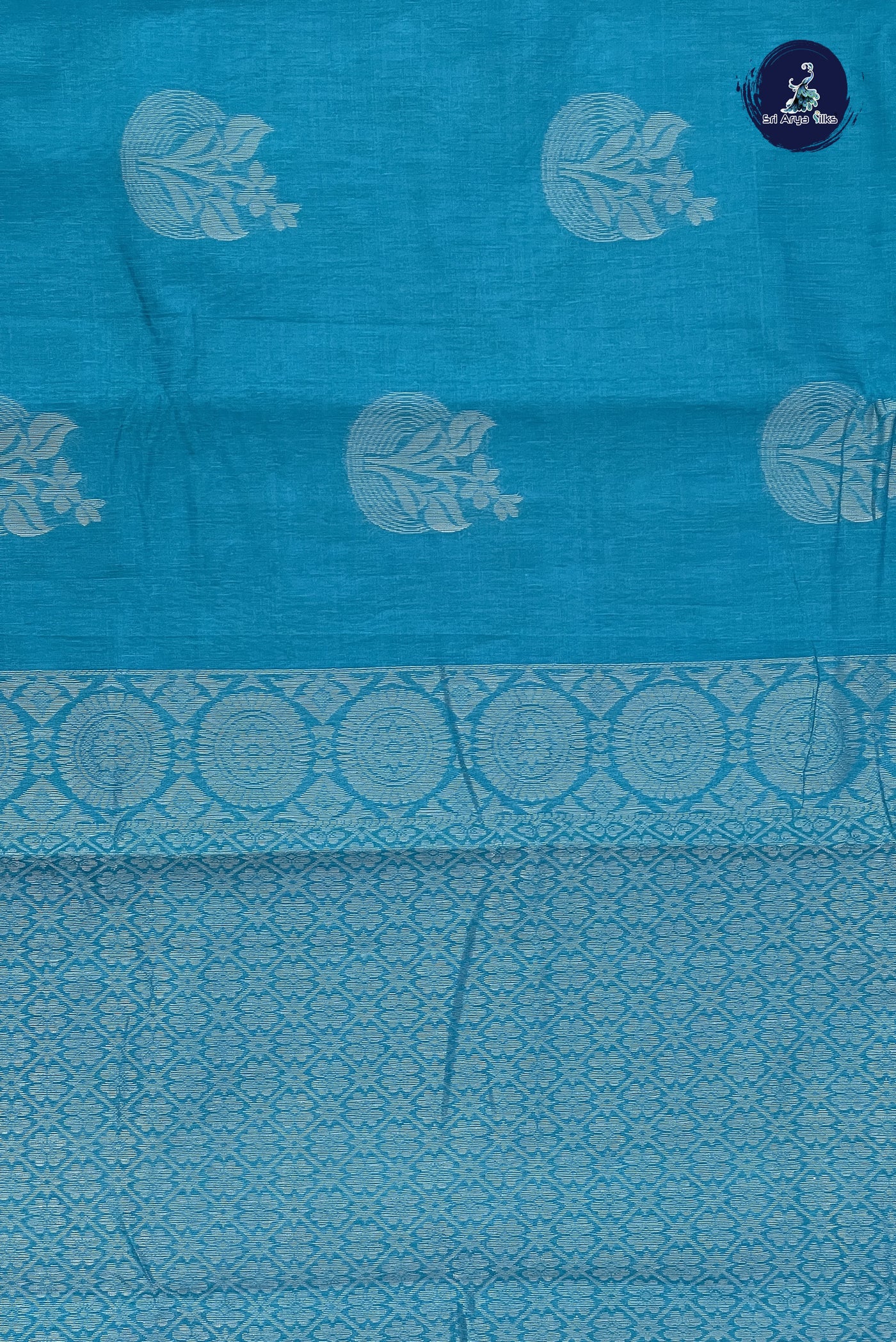 Blue Kora Sico Silk Cotton With Zari Buttas Pattern