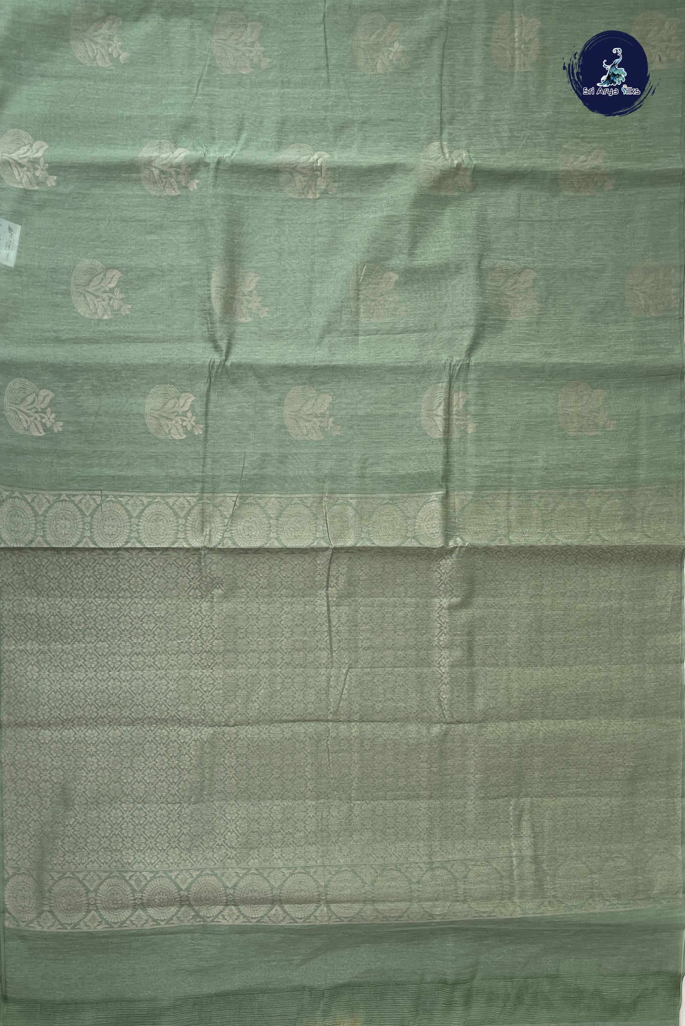 Pastel Green Kora Sico Silk Cotton With Zari Buttas Pattern
