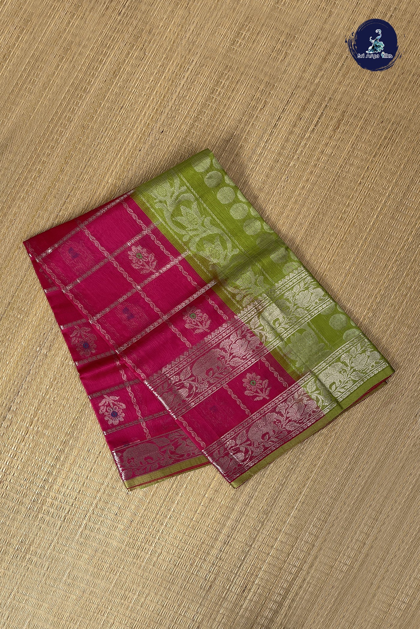 Pink Mangalgiri Silk Cotton With Zari Checked Pattern