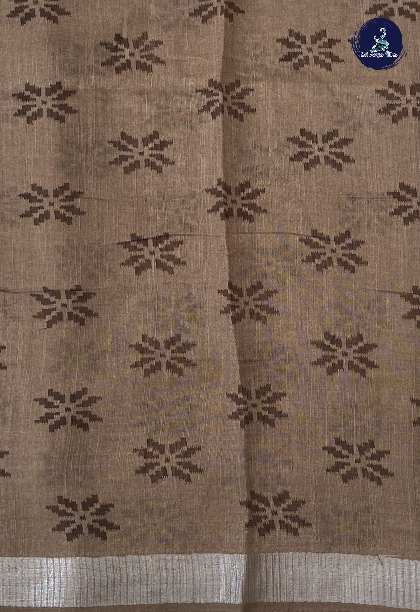 White Linen Saree With Printed Pattern