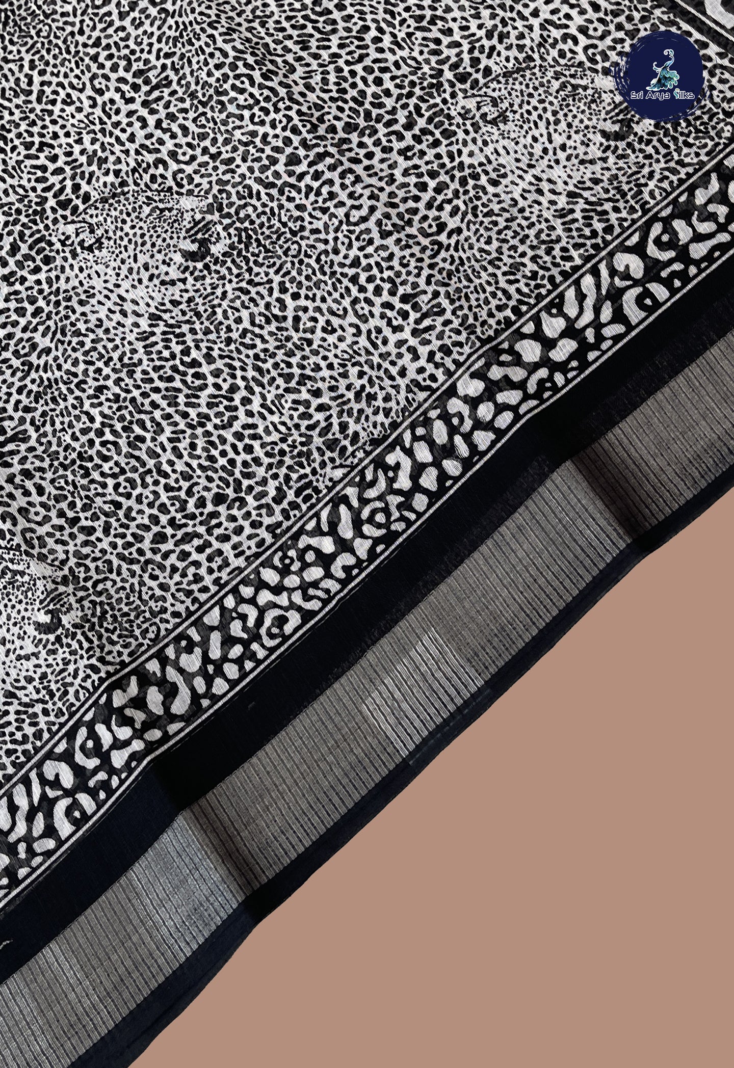 White Linen Saree With Printed Pattern