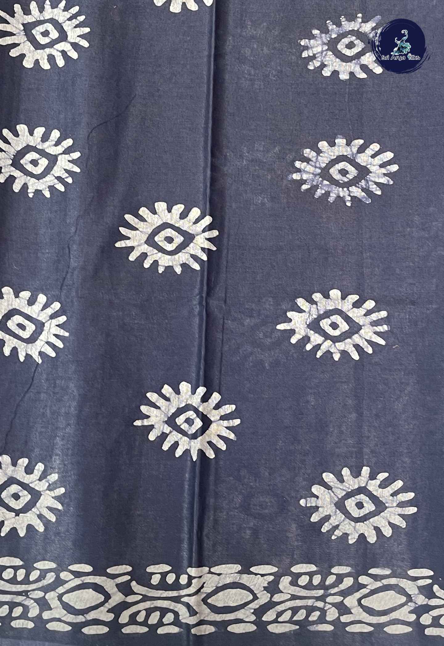 Navy Blue Linen Saree With Copper Zari Buttas Pattern