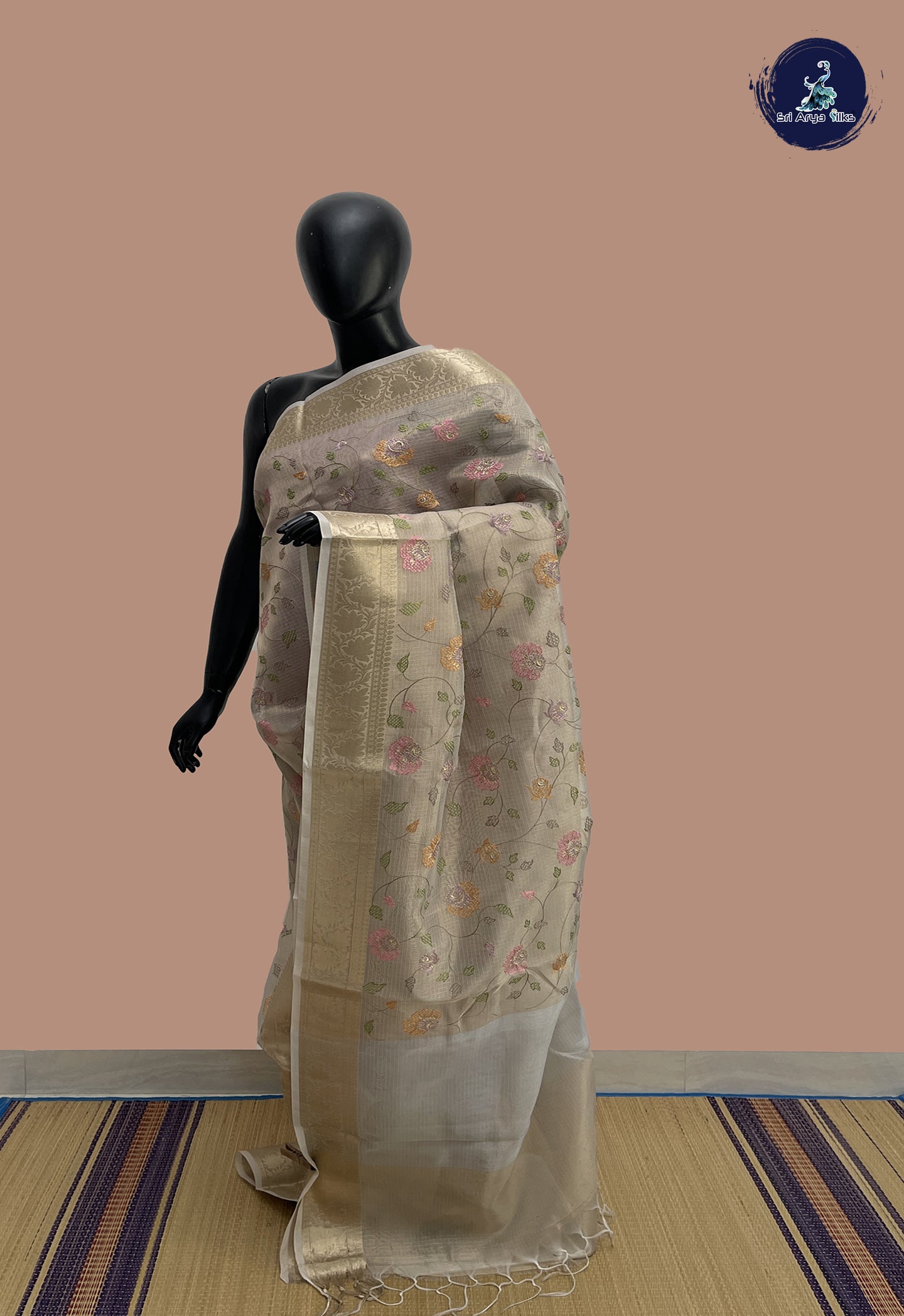 Ivory Tissue Banarasi Saree With Embroidery Pattern