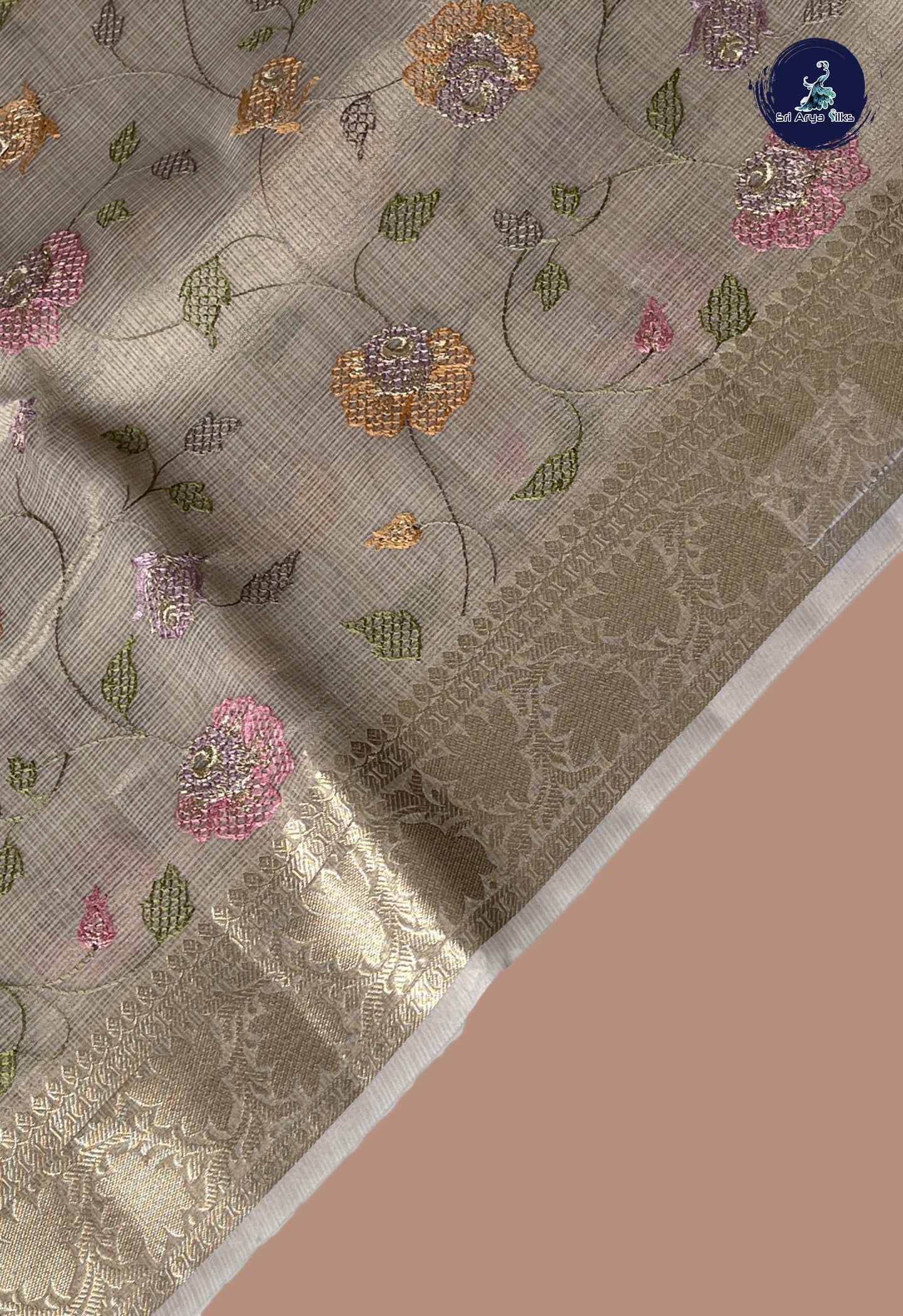 Ivory Tissue Banarasi Saree With Embroidery Pattern