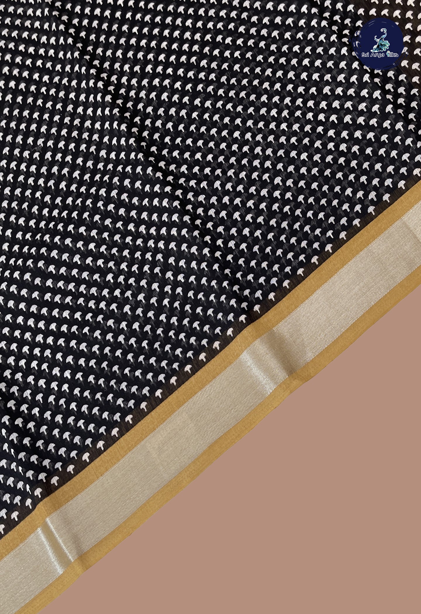 Black Linen Saree With Printed Pattern