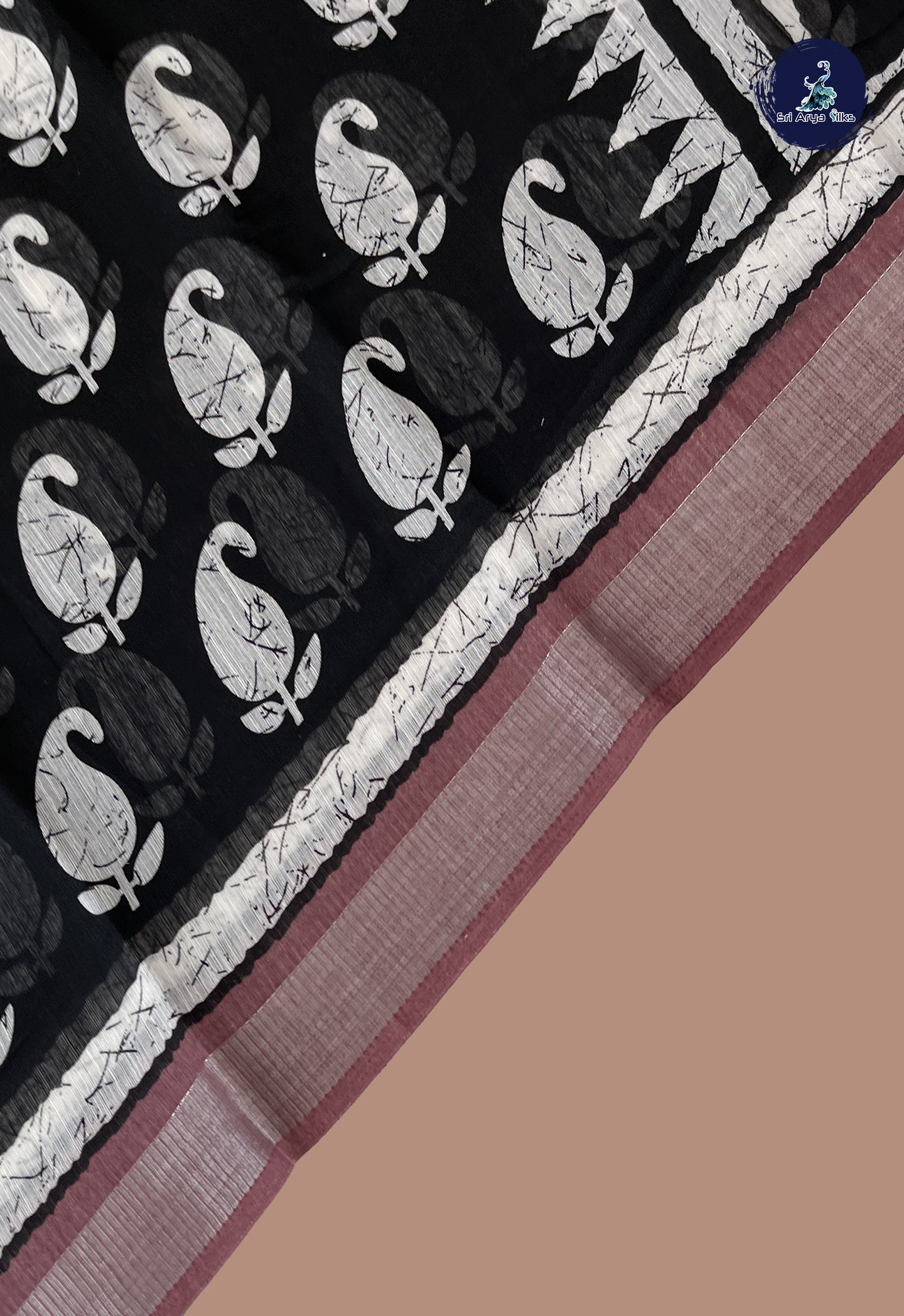 Black Linen Saree With Printed Pattern