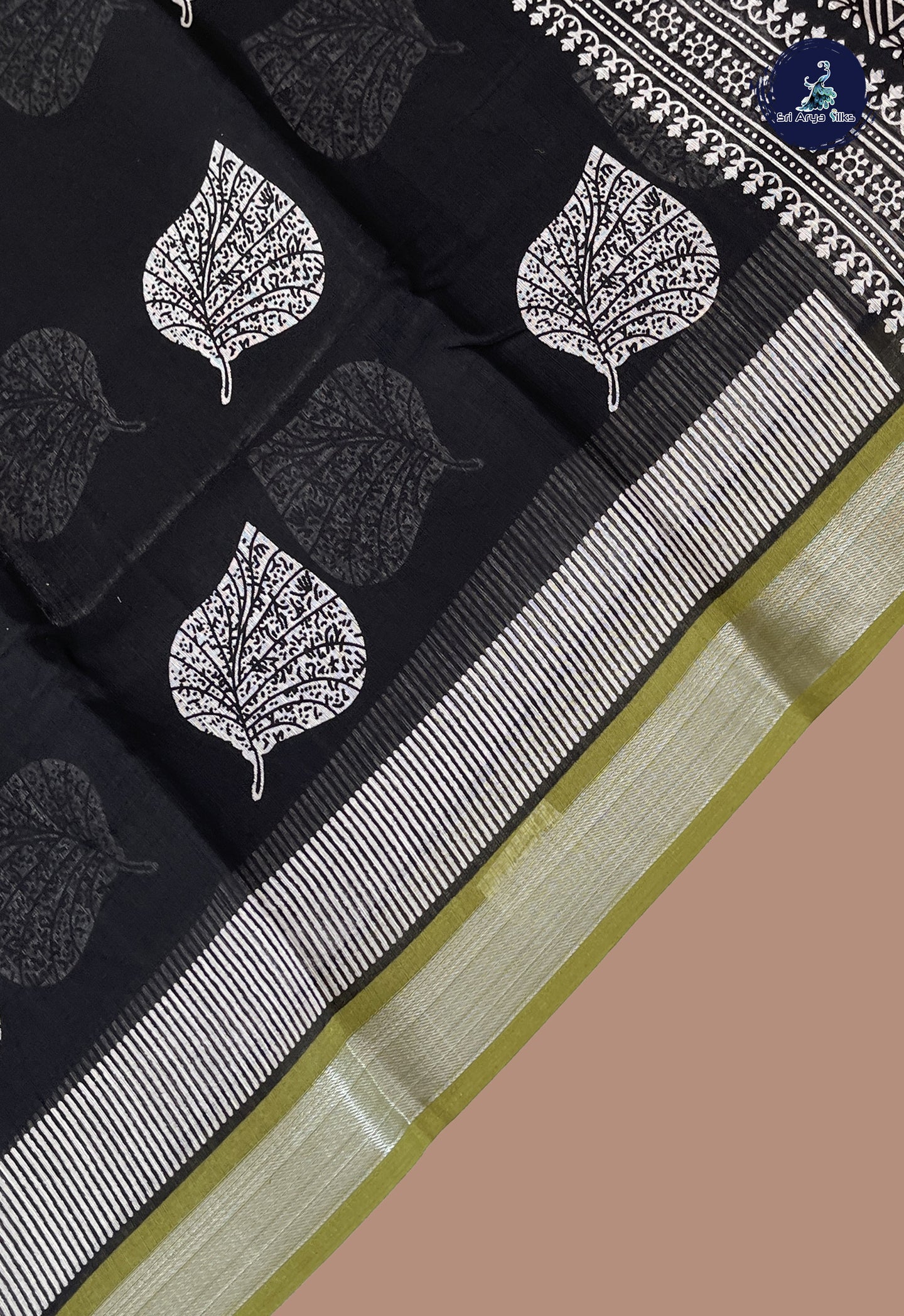 Black Linen Saree With Printed Pattern