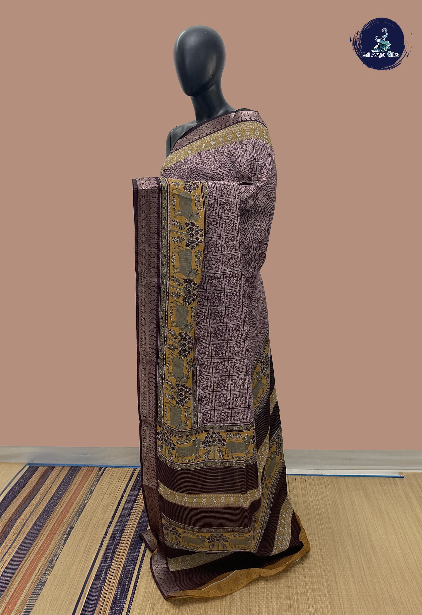 BeetRoot Shade Semi Raw Silk Saree With Printed Pattern