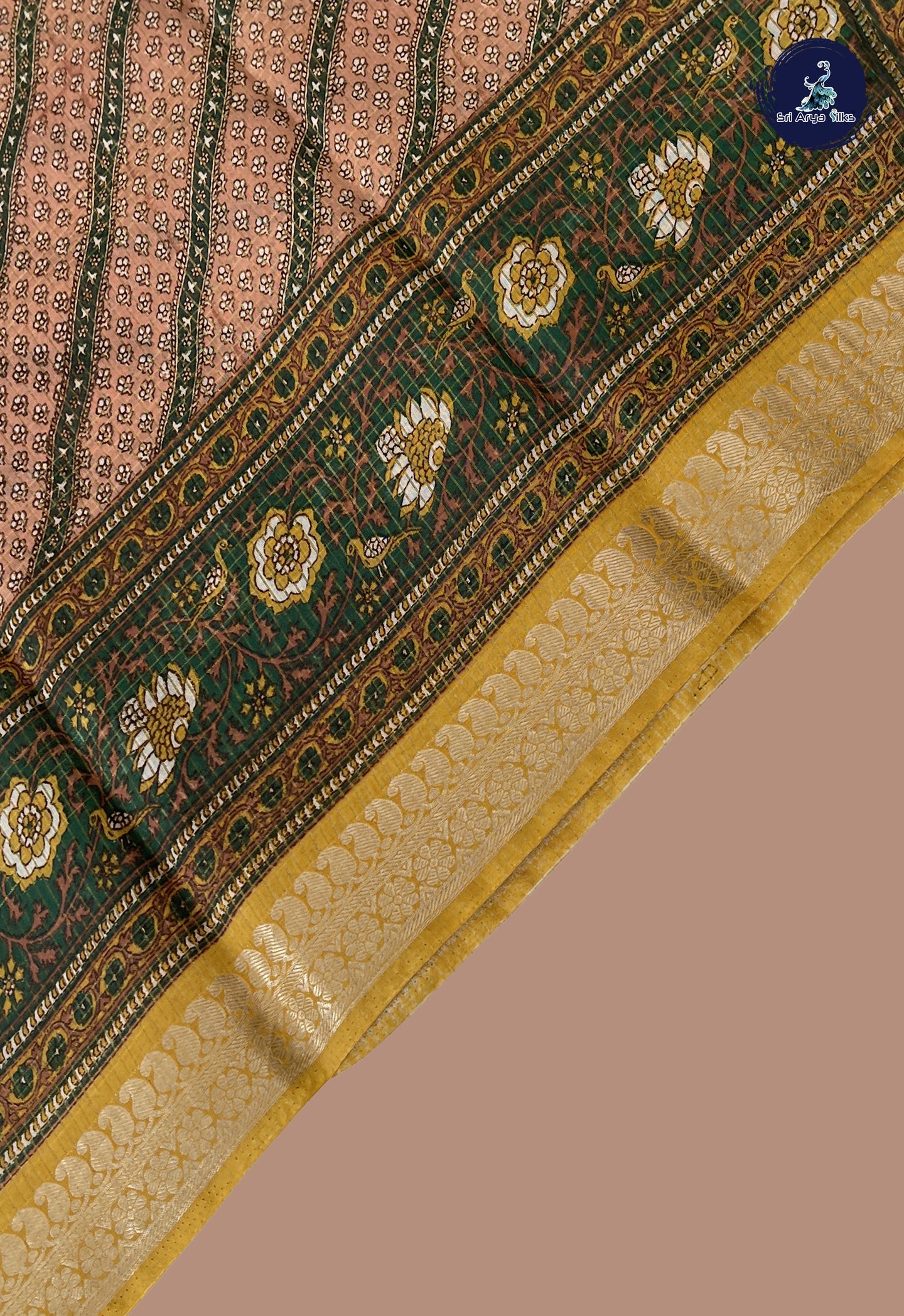 Light Peach Semi Raw Silk Saree With Printed Pattern