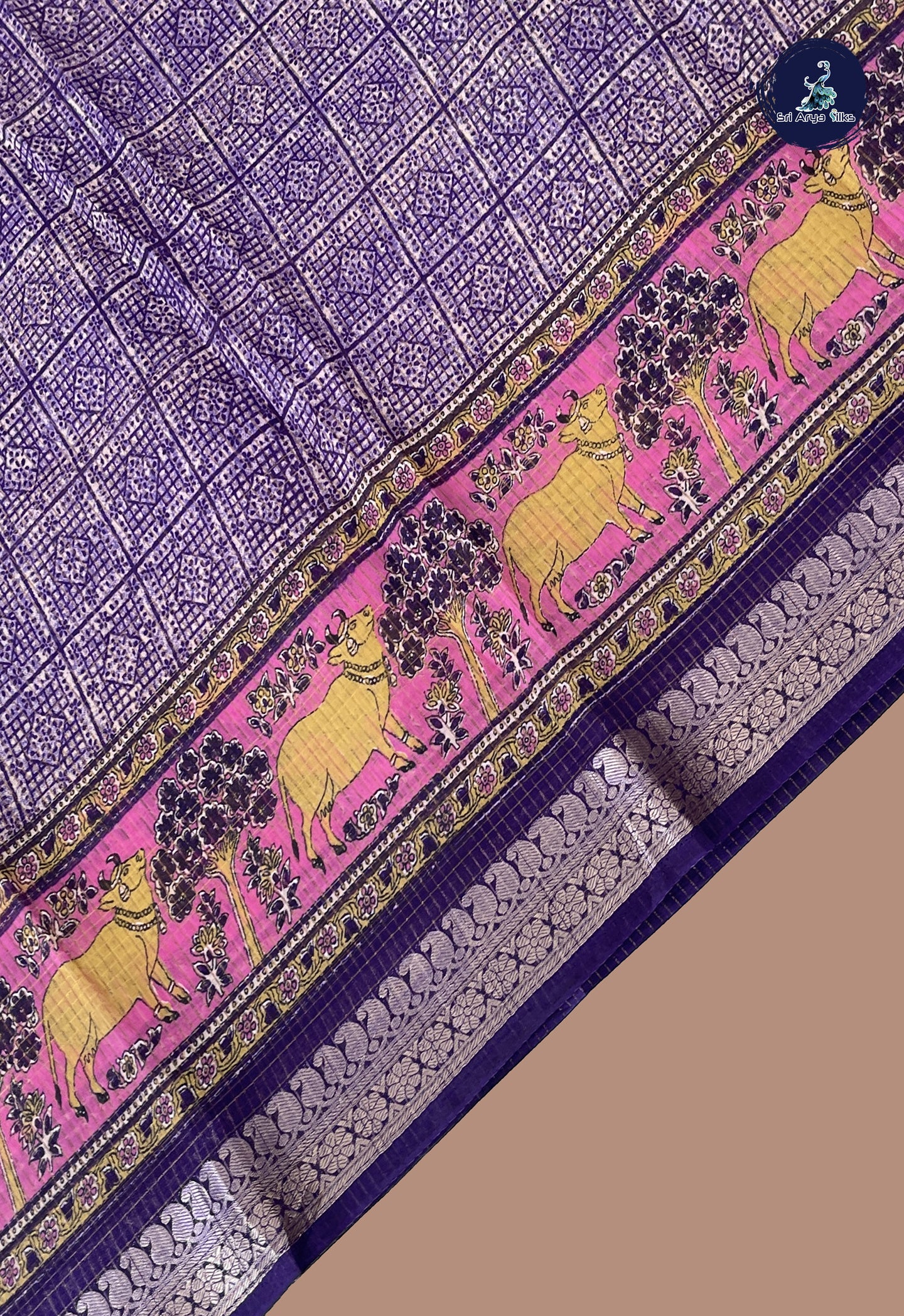 Violet Semi Raw Silk Saree With Printed Pattern