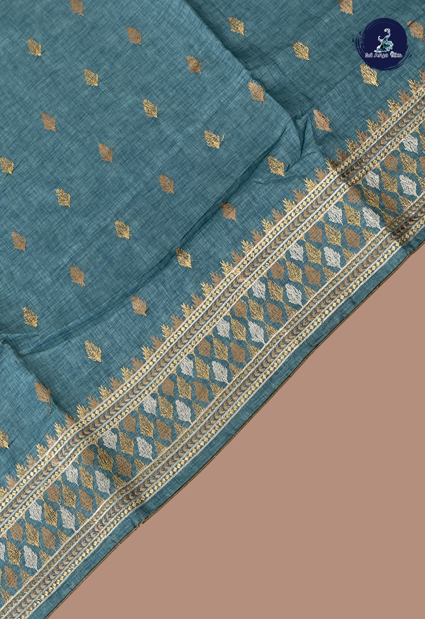 Blue Tussar Saree With Buttas Pattern