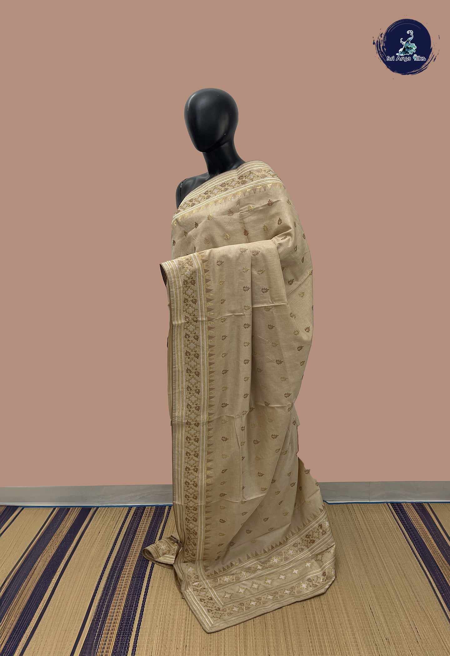 Beige Tussar Saree With Buttas Pattern