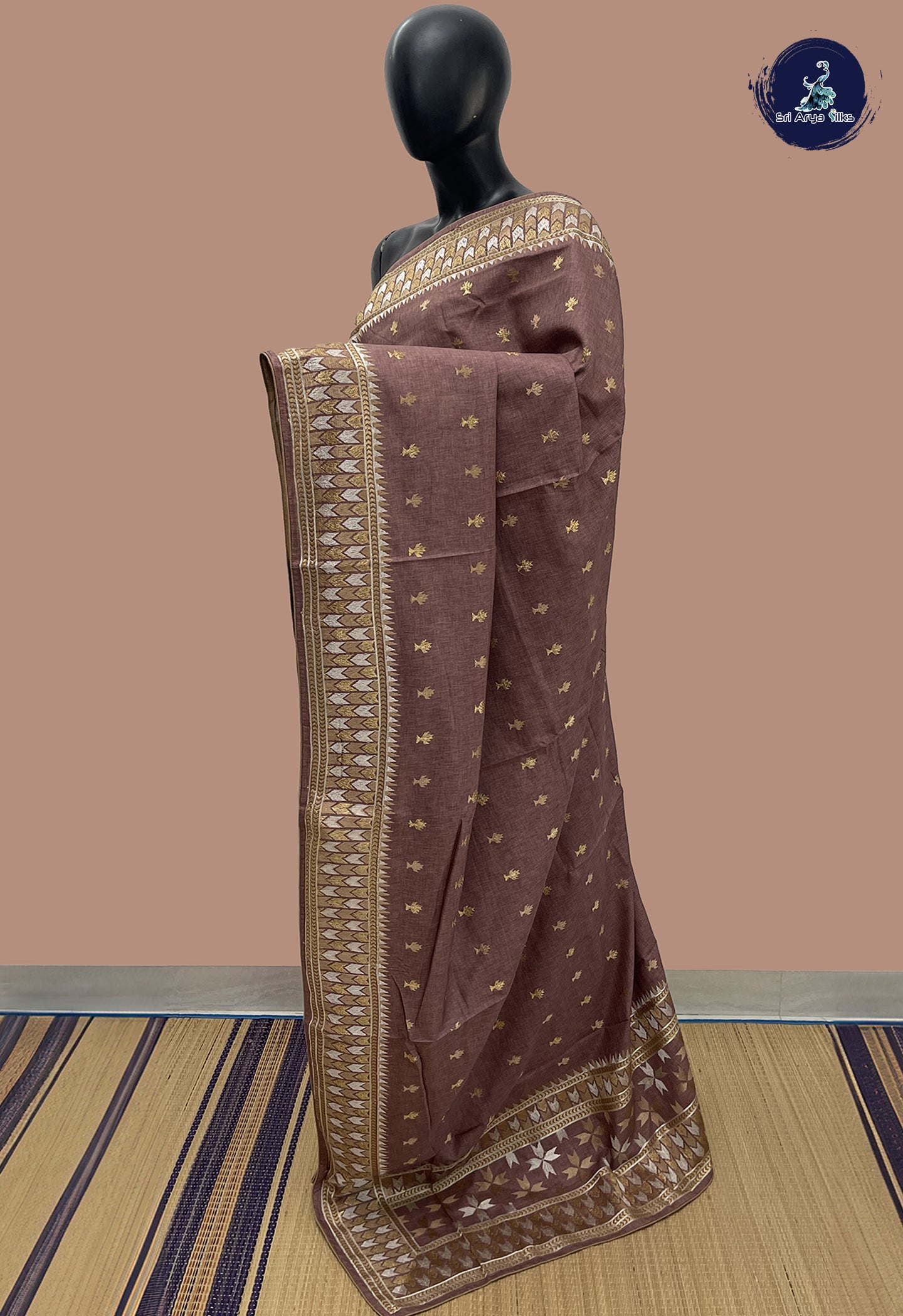 Light Brown Tussar Saree With Buttas Pattern