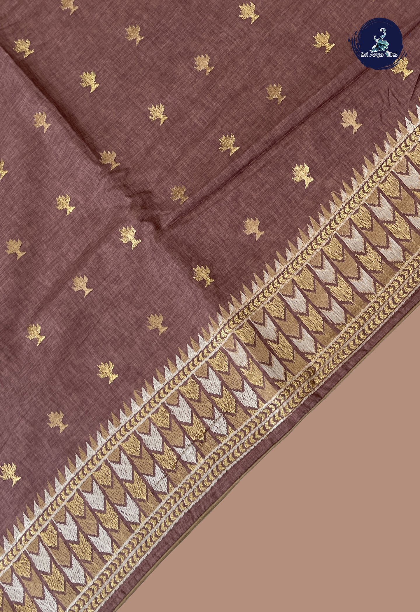 Light Brown Tussar Saree With Buttas Pattern