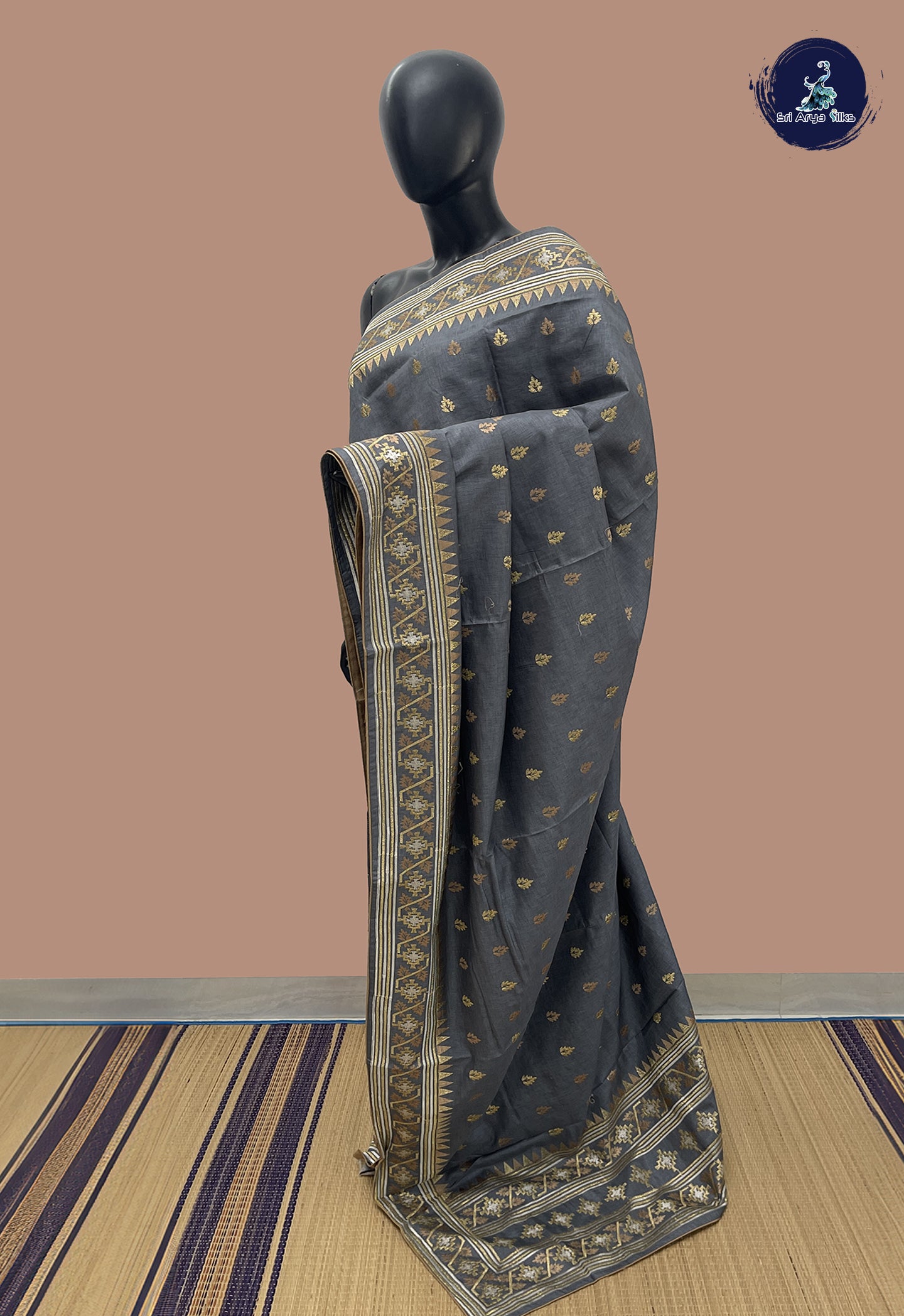 Grey Tussar Saree With Buttas Pattern