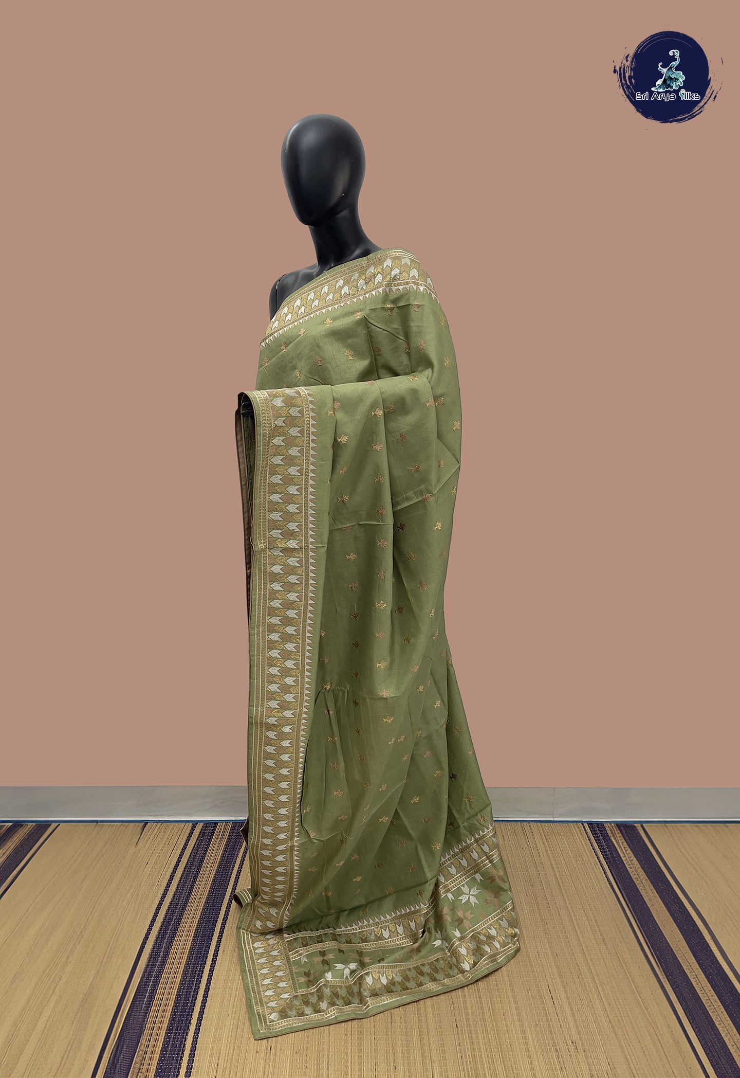 Pista Green Tussar Saree With Buttas Pattern