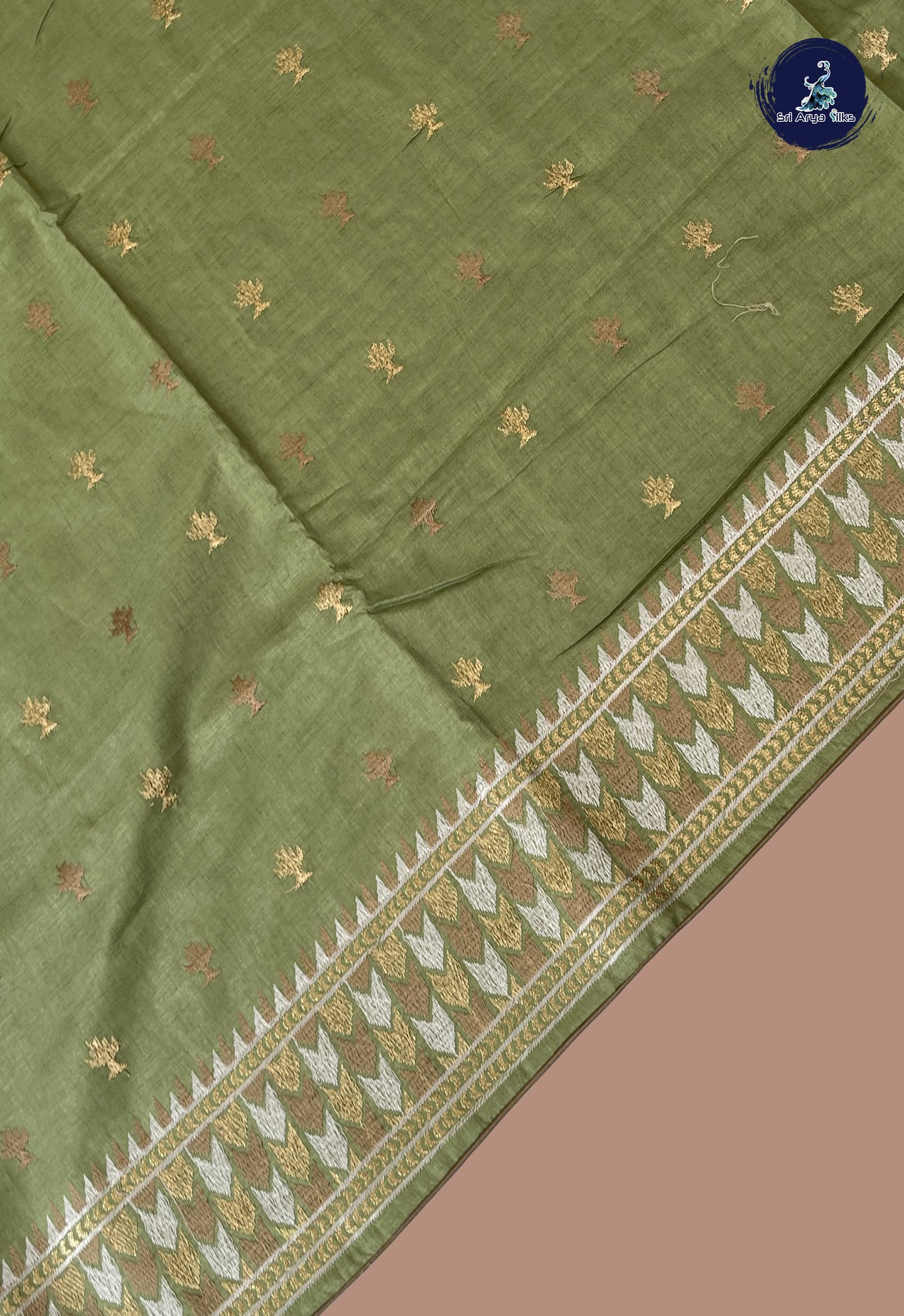 Pista Green Tussar Saree With Buttas Pattern