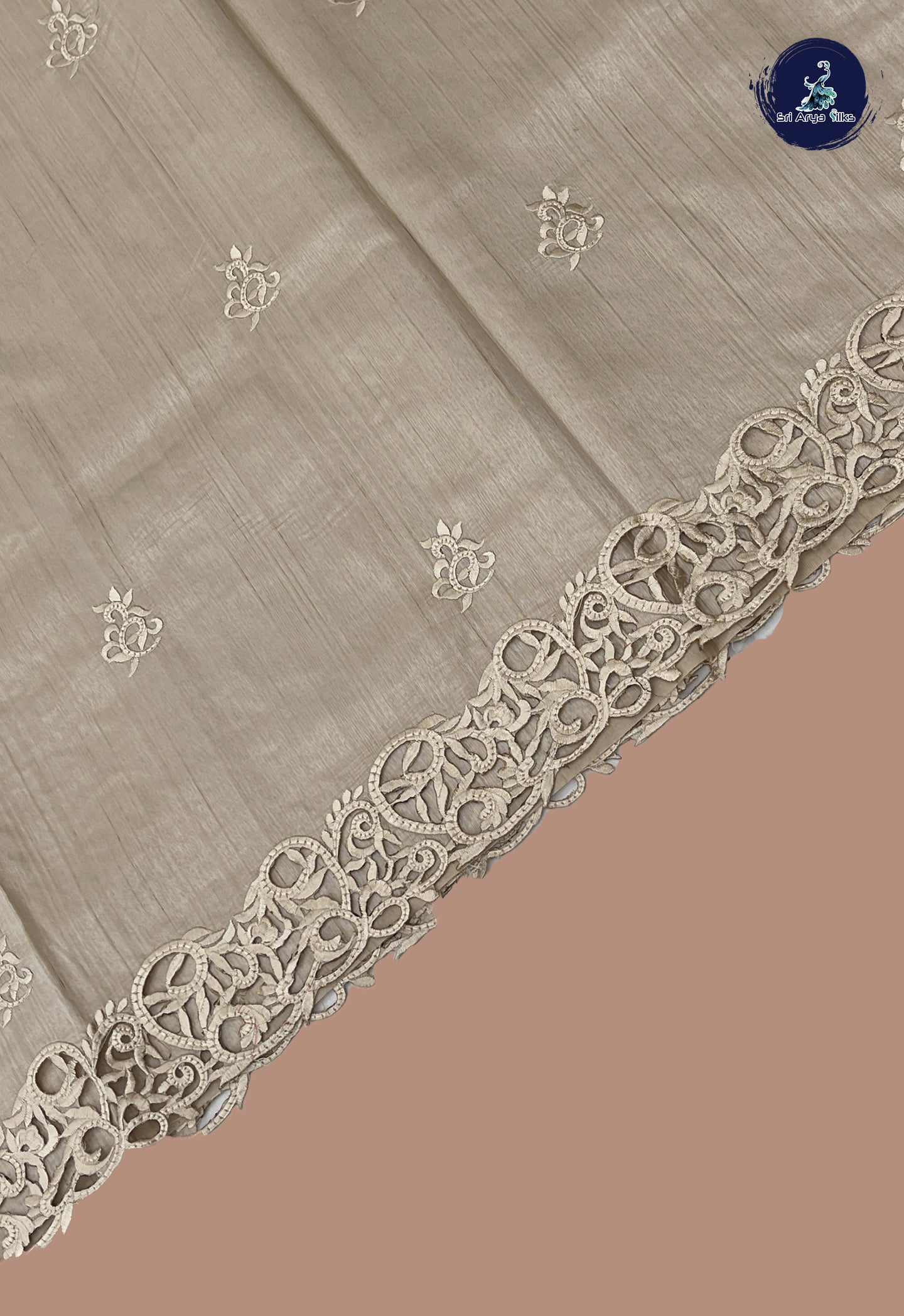 Beige Tussar Saree With Embroidery Pattern