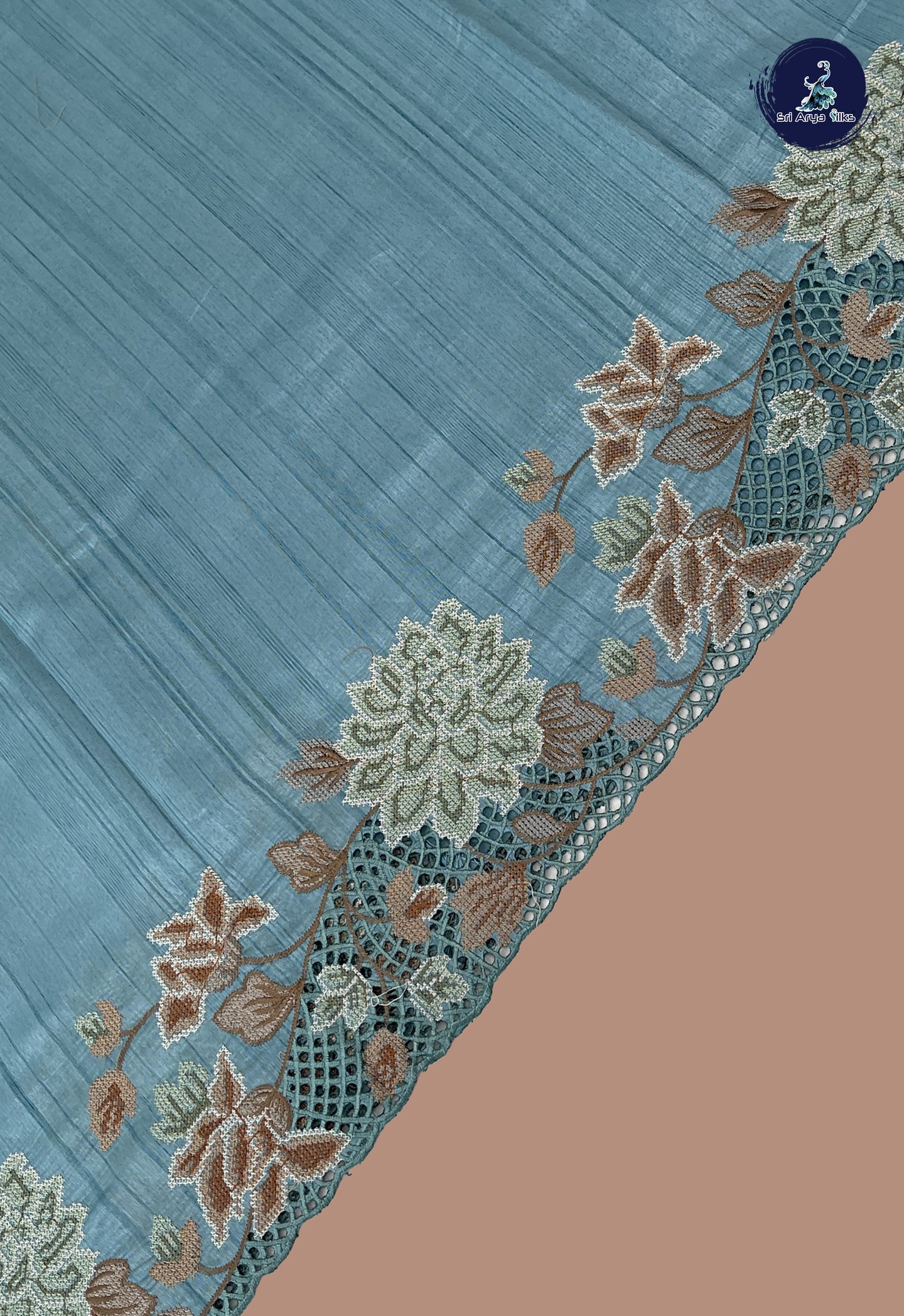 Blue Tussar Saree With Embroidery Pattern