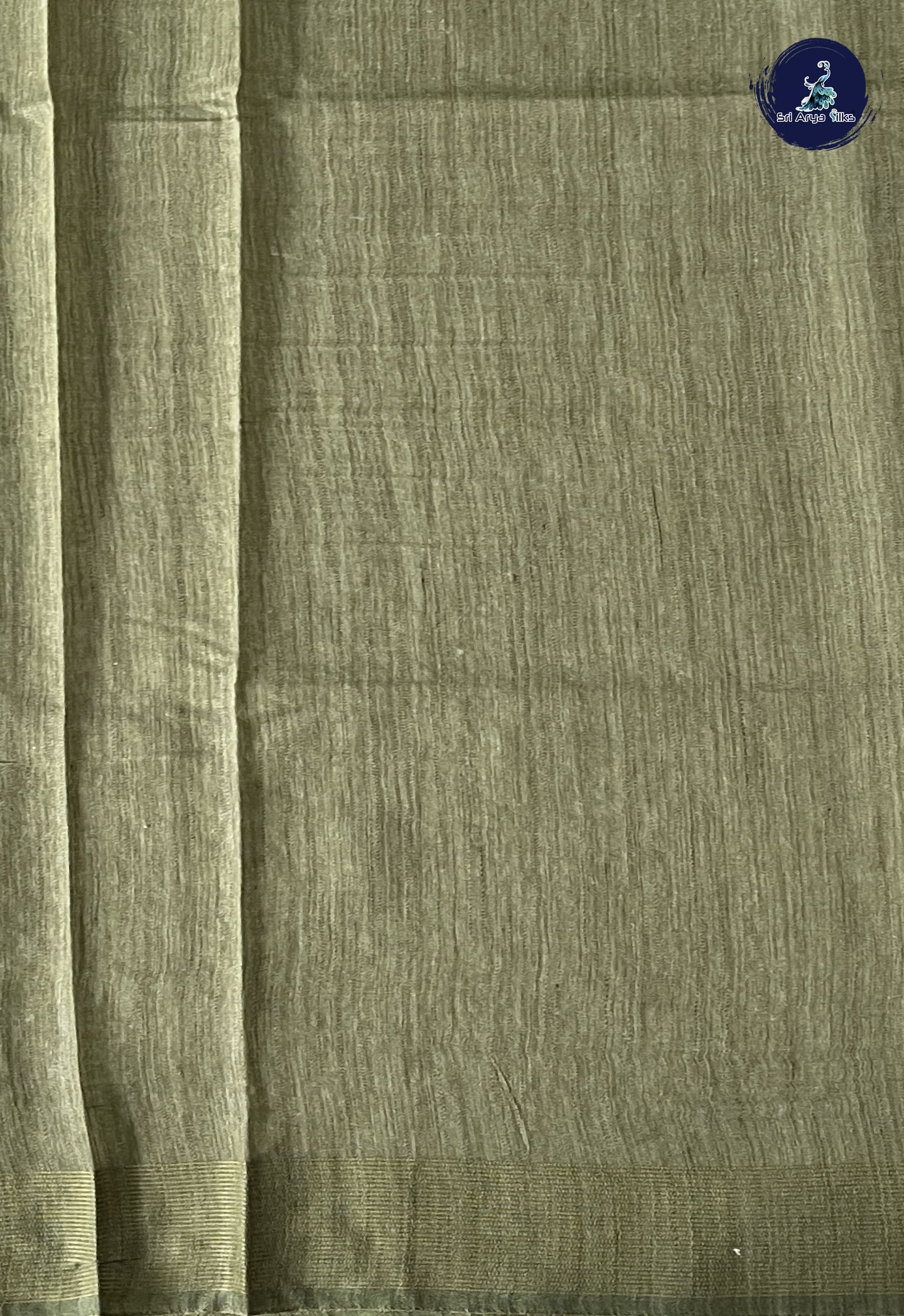 Military Green Semi Tussar Saree With Thread Work Pattern