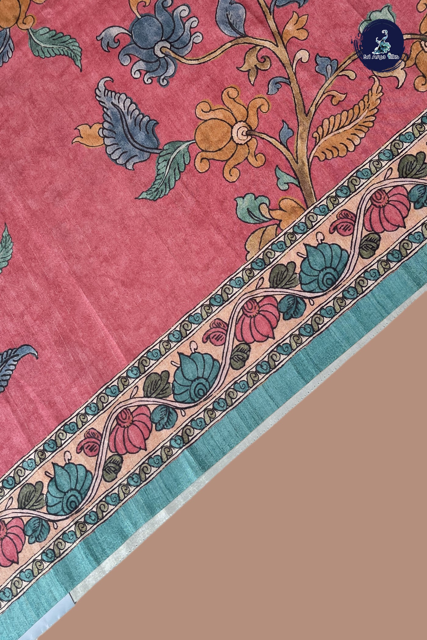 Reddish Pink Art Silk Saree With Kalamkari Pattern