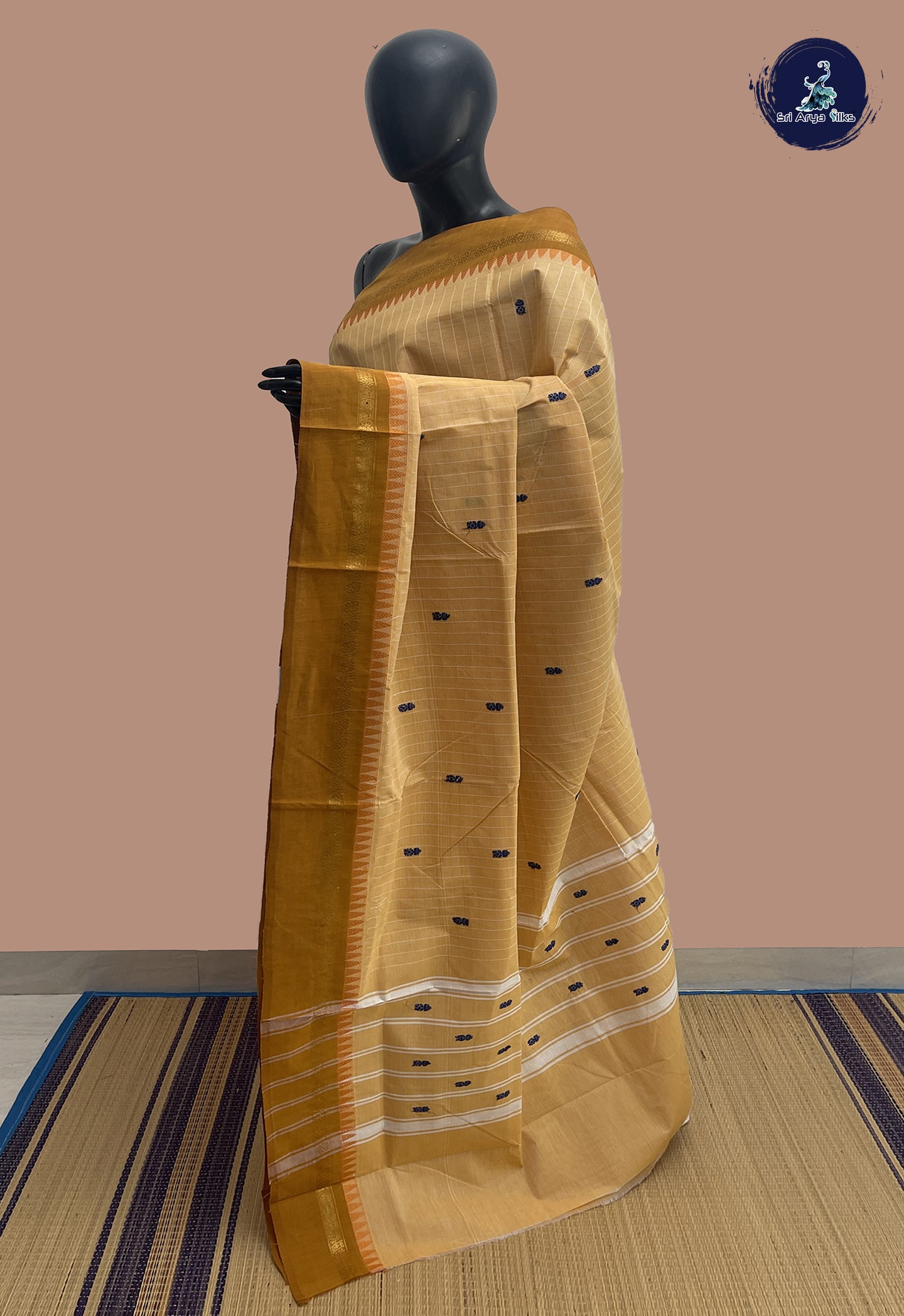 Pastel Shade Chettinad Cotton Saree With Checked Pattern