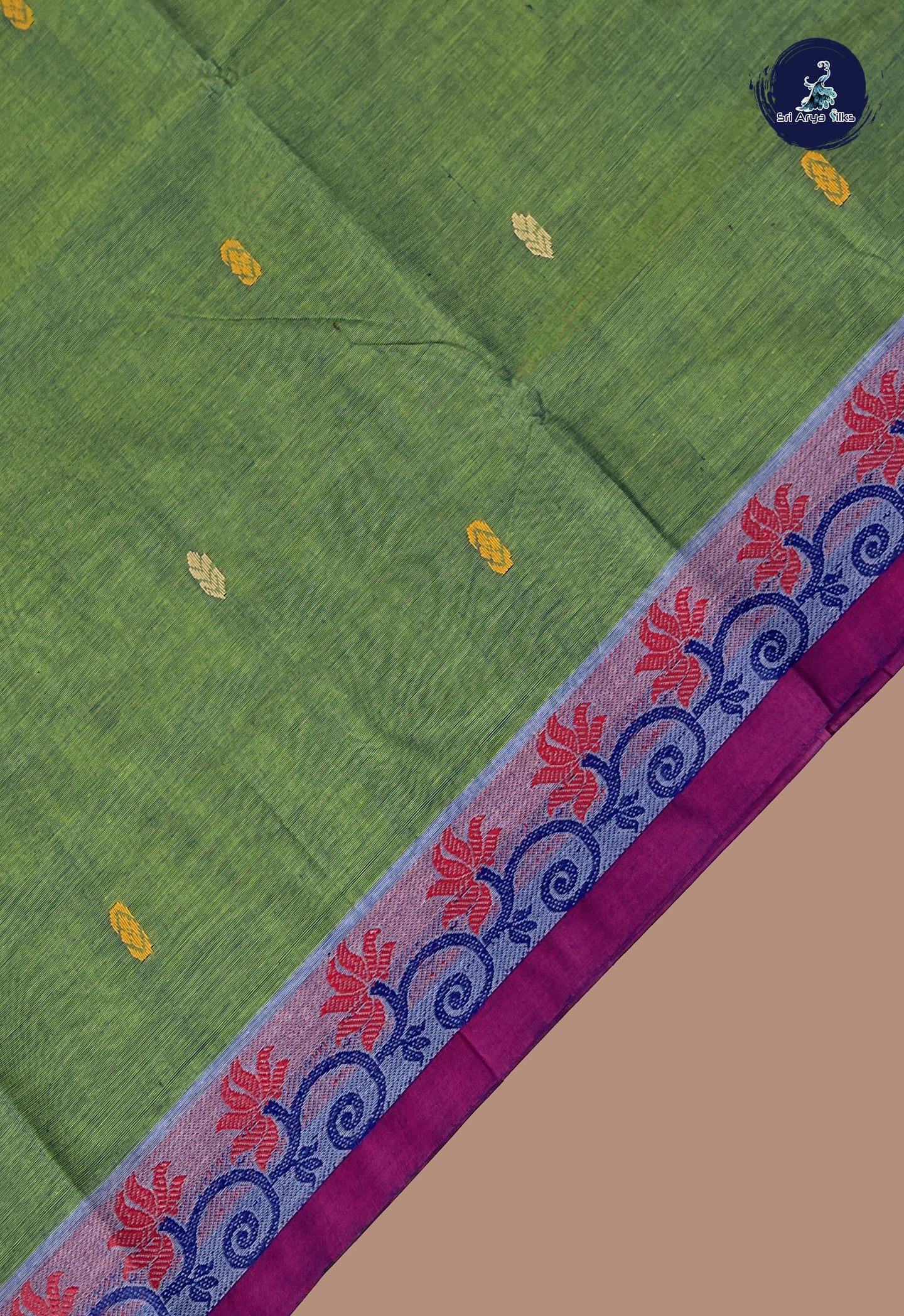 Green Chettinad Cotton Saree With Buttas Pattern