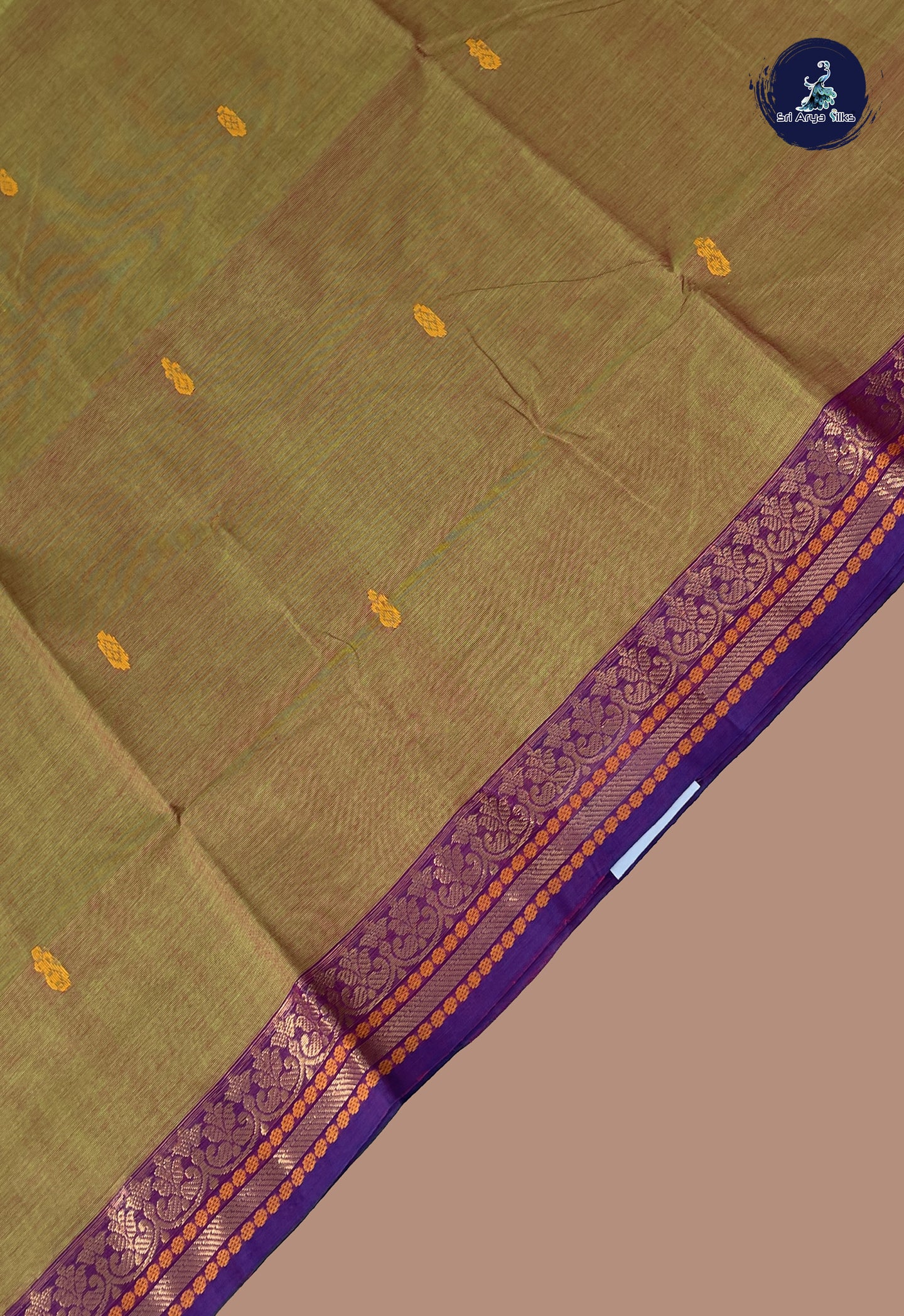 Dual Tone Green Chettinad Cotton Saree With Buttas Pattern