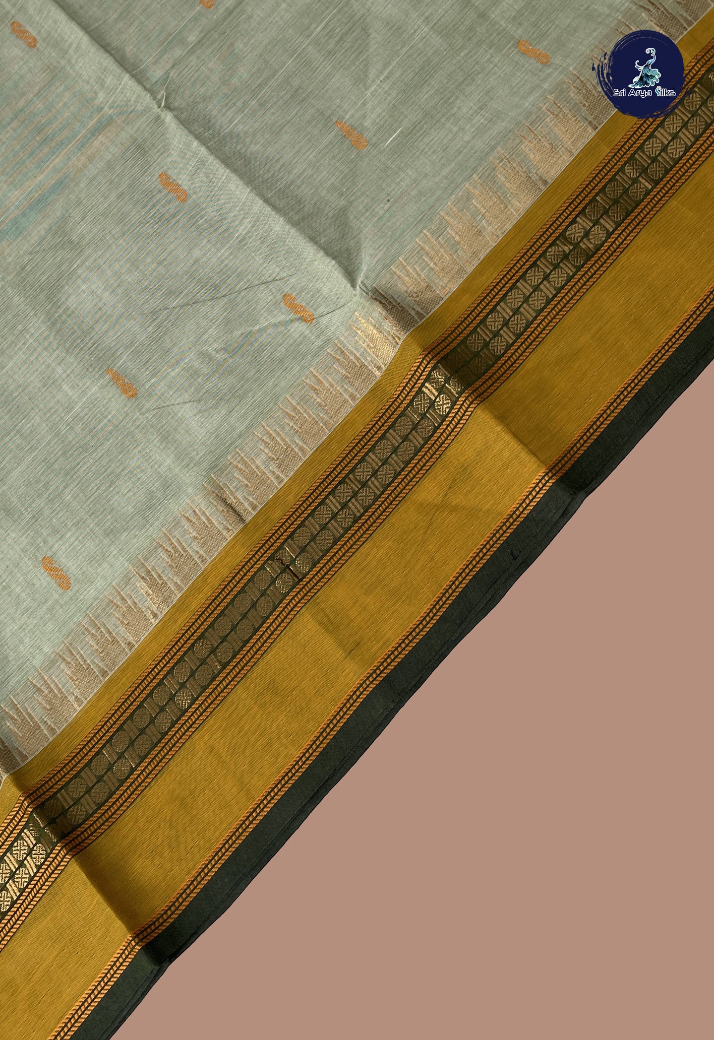 Elaichi Green Chettinad Cotton Saree With Buttas Pattern