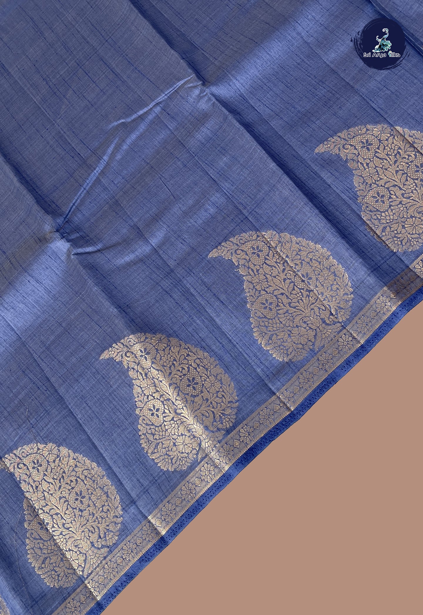 Bluish Grey Semi Tussar Saree With Plain Pattern