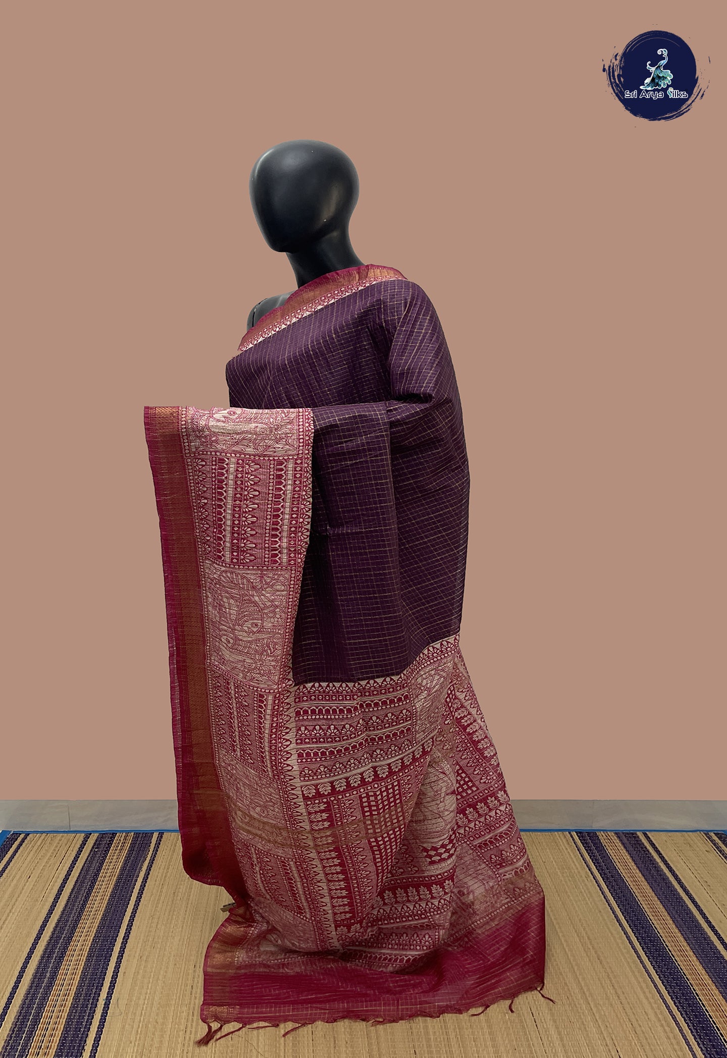 Snuf Cotton Saree With Zari Checked Pattern