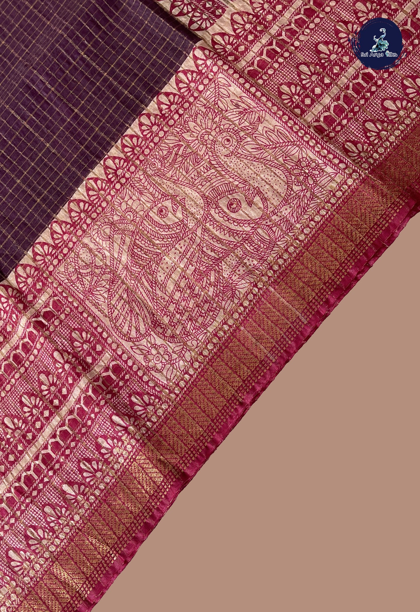 Snuf Cotton Saree With Zari Checked Pattern