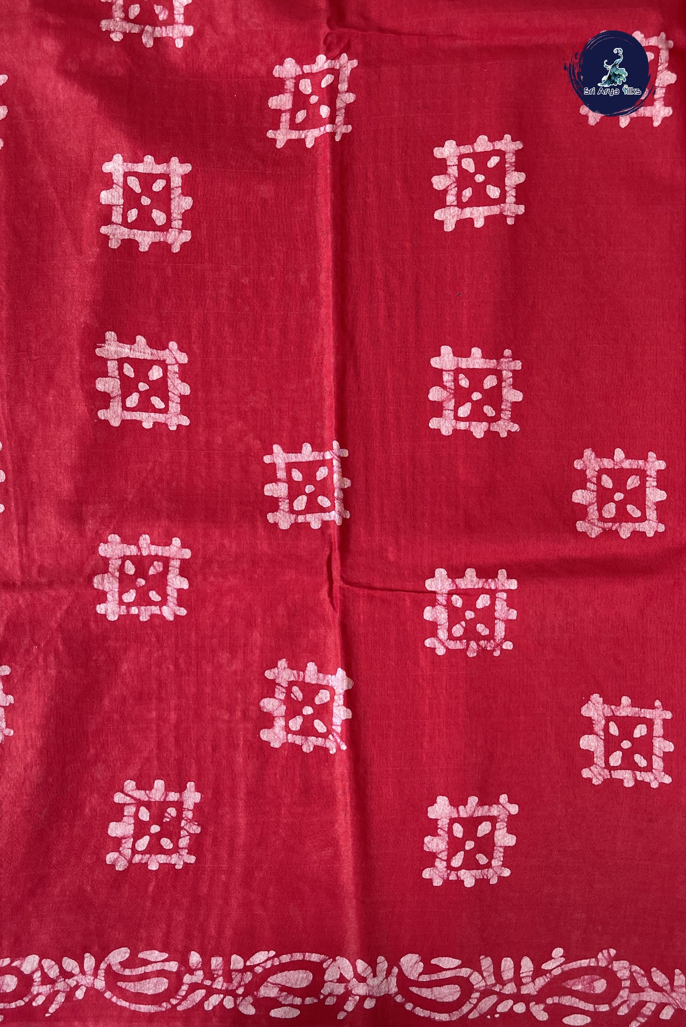 Red Linen Saree With Copper Zari Buttas Pattern