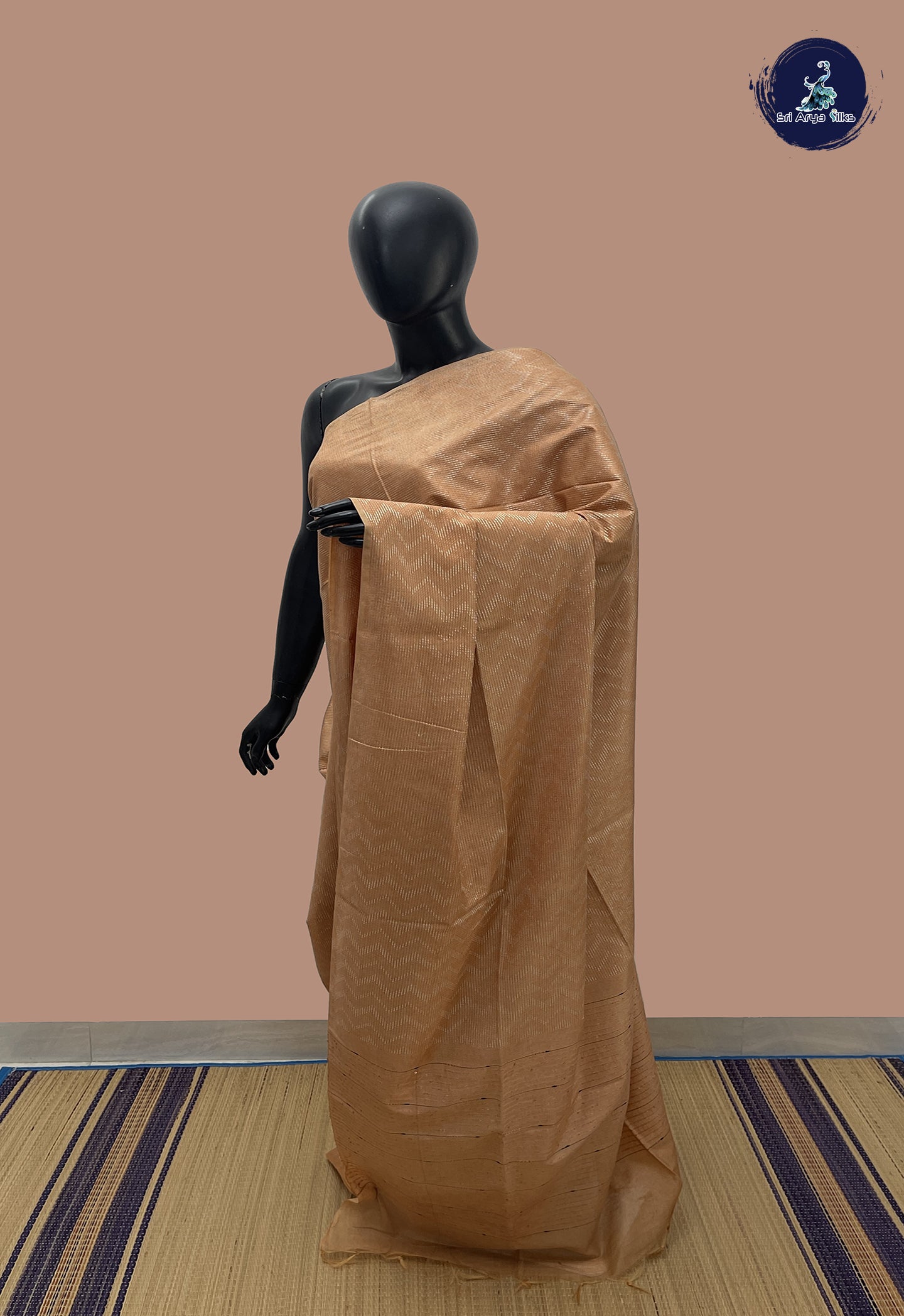 Light Peach Baswada Saree With Embroidery Pattern