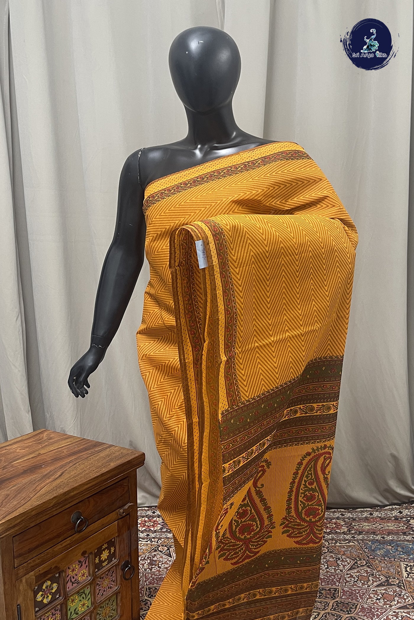 Yellow Cotton Saree With Printed Pattern