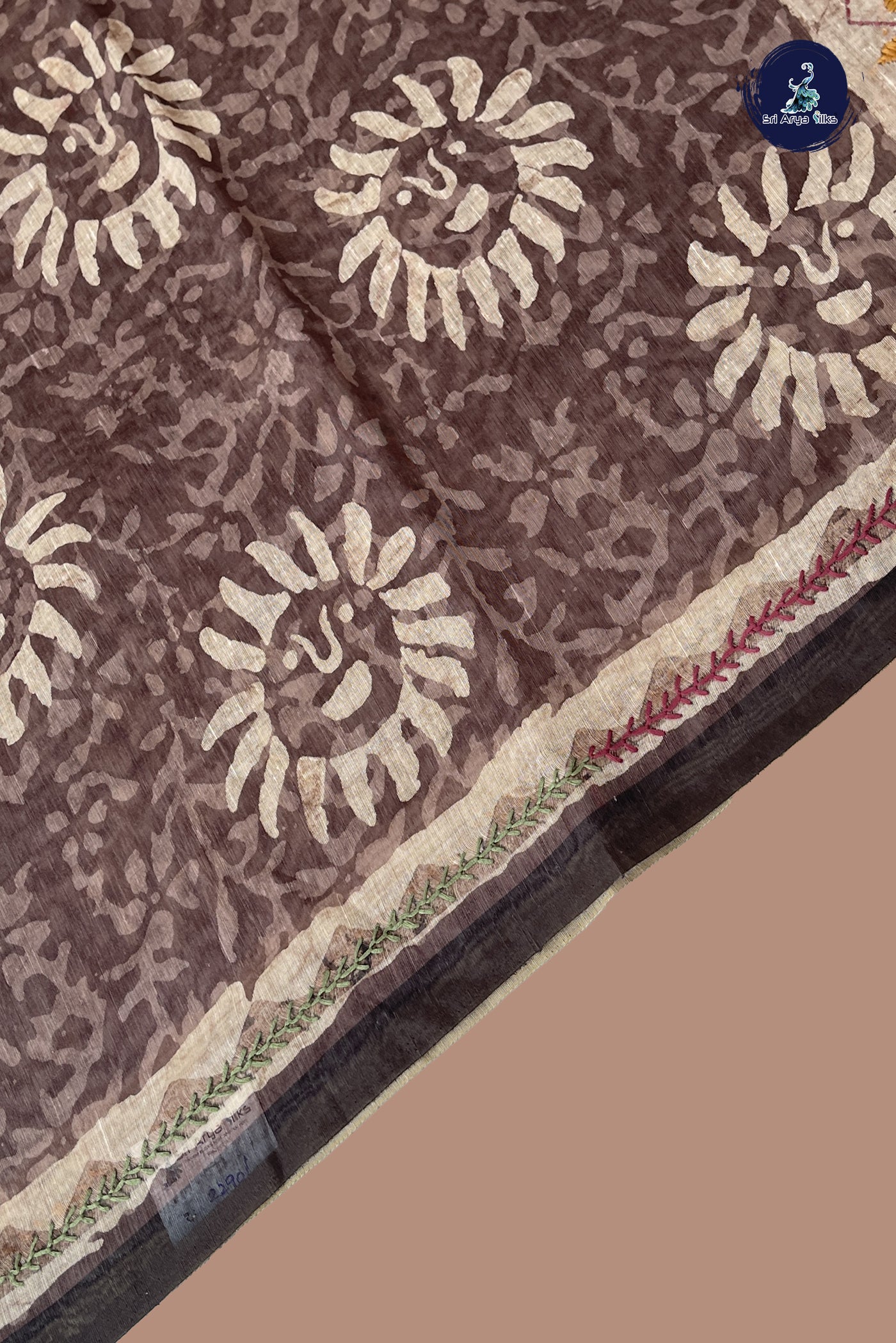 Brown Semi Chanderi Saree With Printed Pattern