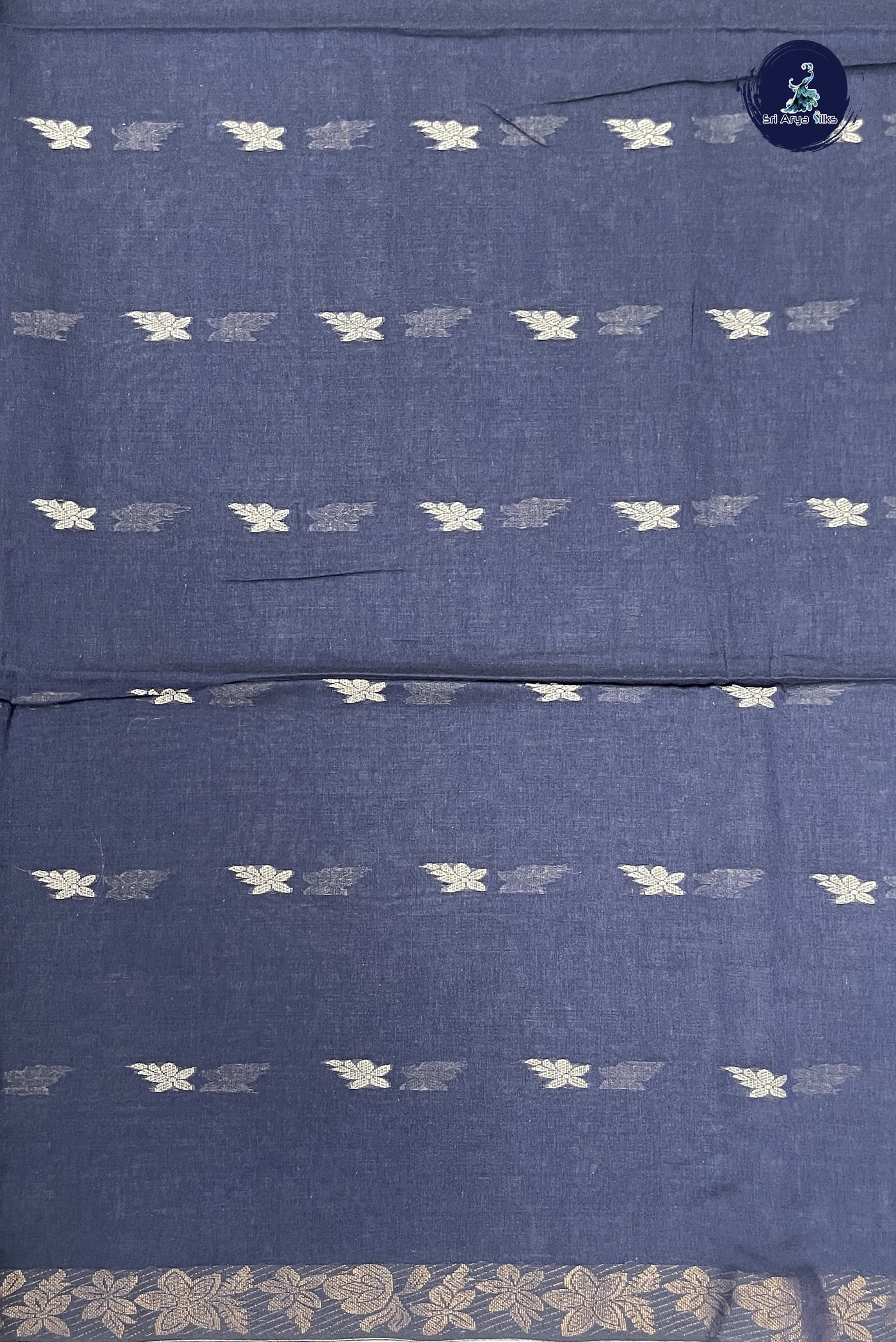 Dark Blue Linen Cotton saree With Thread buttas Pattern